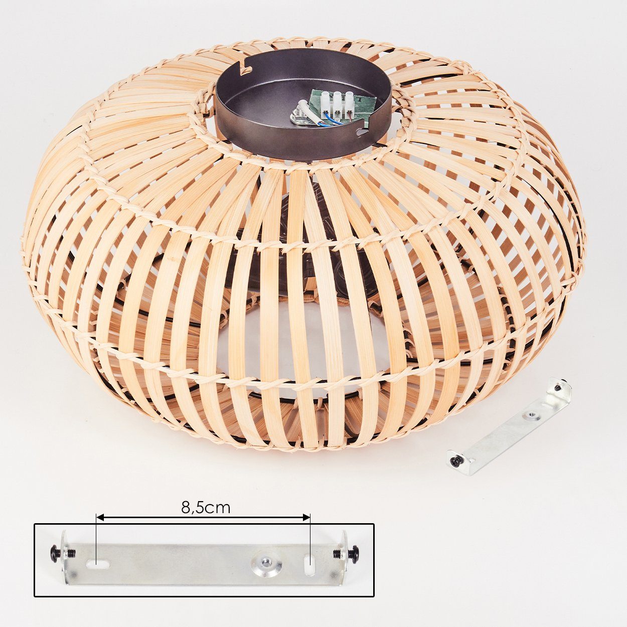 Ø40,5cm, Deckenleuchte hofstein Schwarz/Natur, Deckenlampe moderne Leuchtmittel ohne Metall/Bambus in Deckenleuchte Lichteffekt, aus Leuchtmittel, E27, 3x ohne