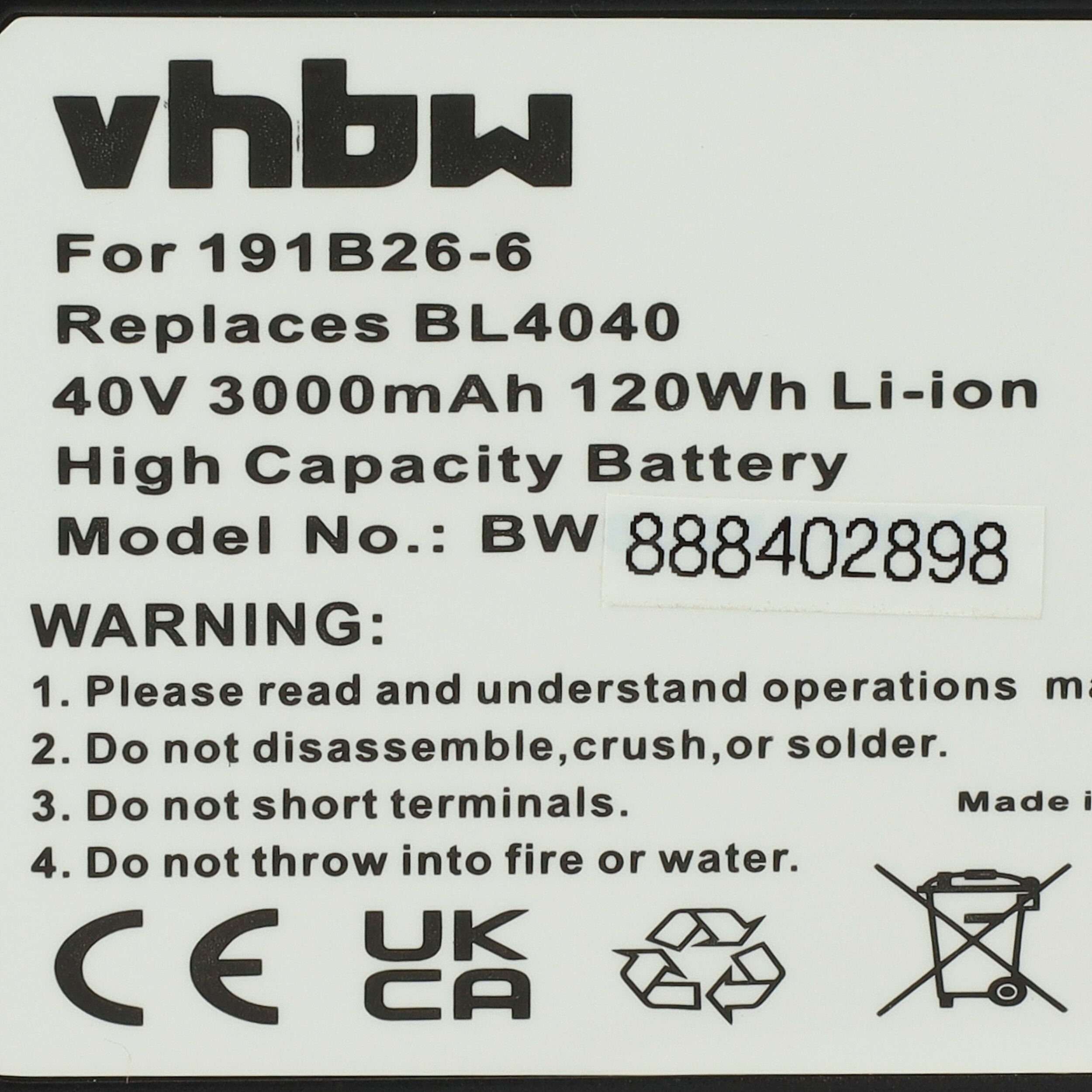 kompatibel vhbw mit Makita HR003G, 3000 mAh V) HS004G, (40 W001G Akku TD001G, Li-Ion