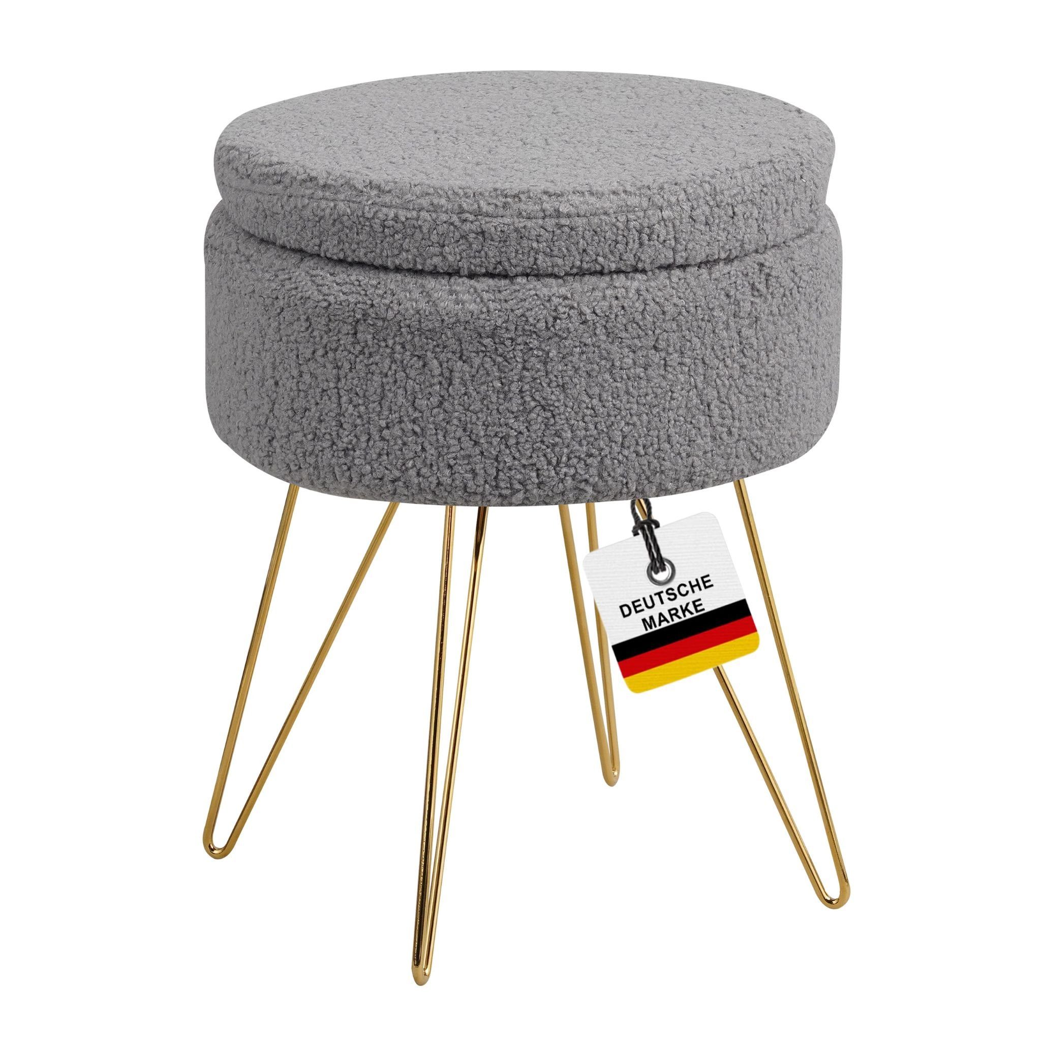 Albatros International Polsterhocker Albatros Hocker mit Stauraum Cannes Sitzhocker mit Stauraum, Modern (Grau, Sherpa), optimal als Fußhocker oder Hocker Schminktisch