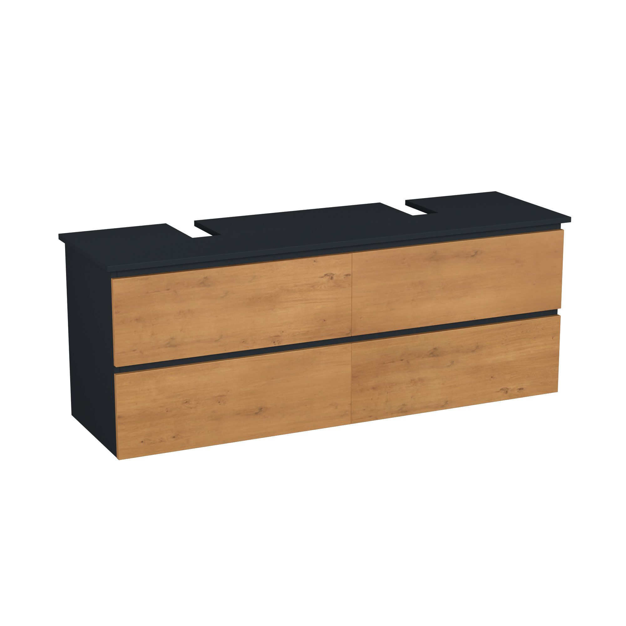 GARLIVO Waschbeckenunterschrank GLB-160 mit Schubladen, Badezimmer Waschtischunterschrank, Eiche Push-to-Open/ Tip-On