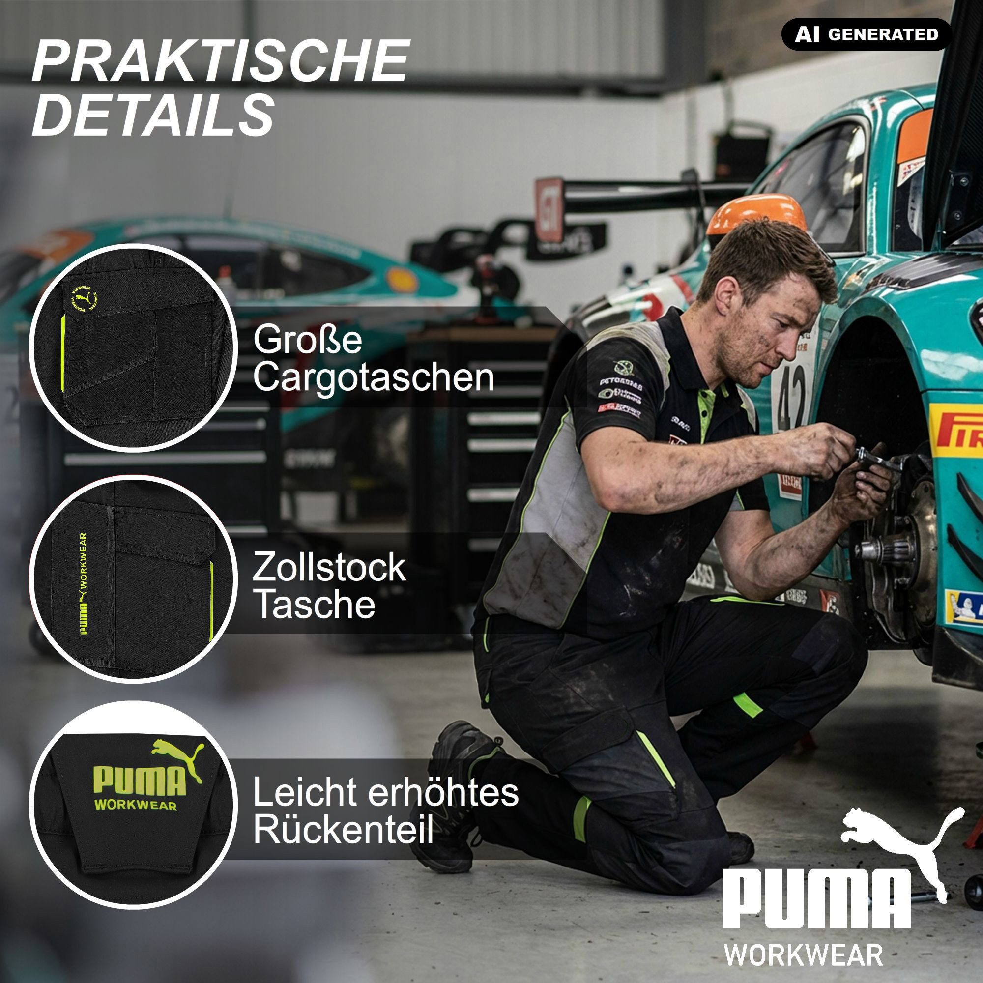 PUMA Workwear Arbeitshose Herren - Mit 4-Wege Stretch - Robust - verstärkter Kniebereich Gummizug - Erhöhtes Rückenteil - Bundhose mit verlängerbarem Hosensaum