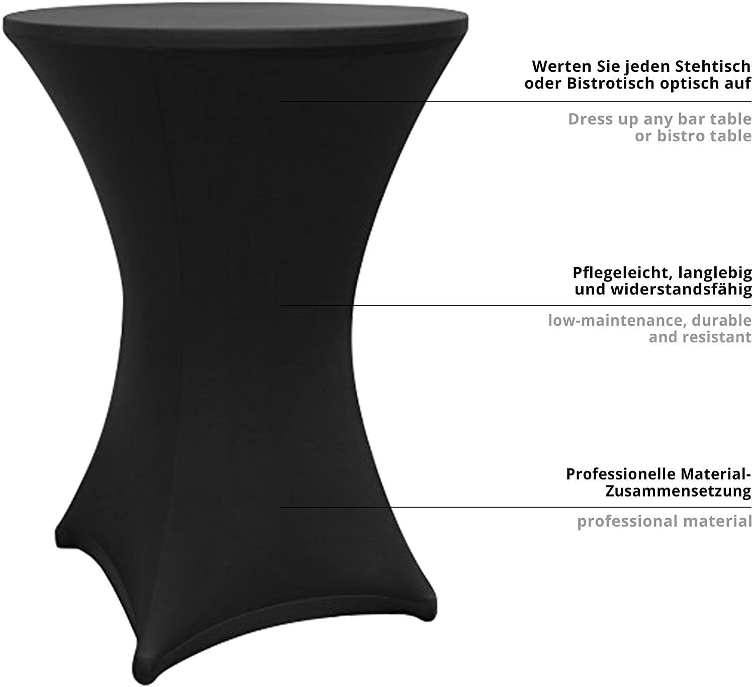 Stehtischhusse Stretch schwarz hochwertiger pflegeleicht Tisch-Überzug Tisch Husse Lumaland, Bezug, schnelltrocknend abwischbar