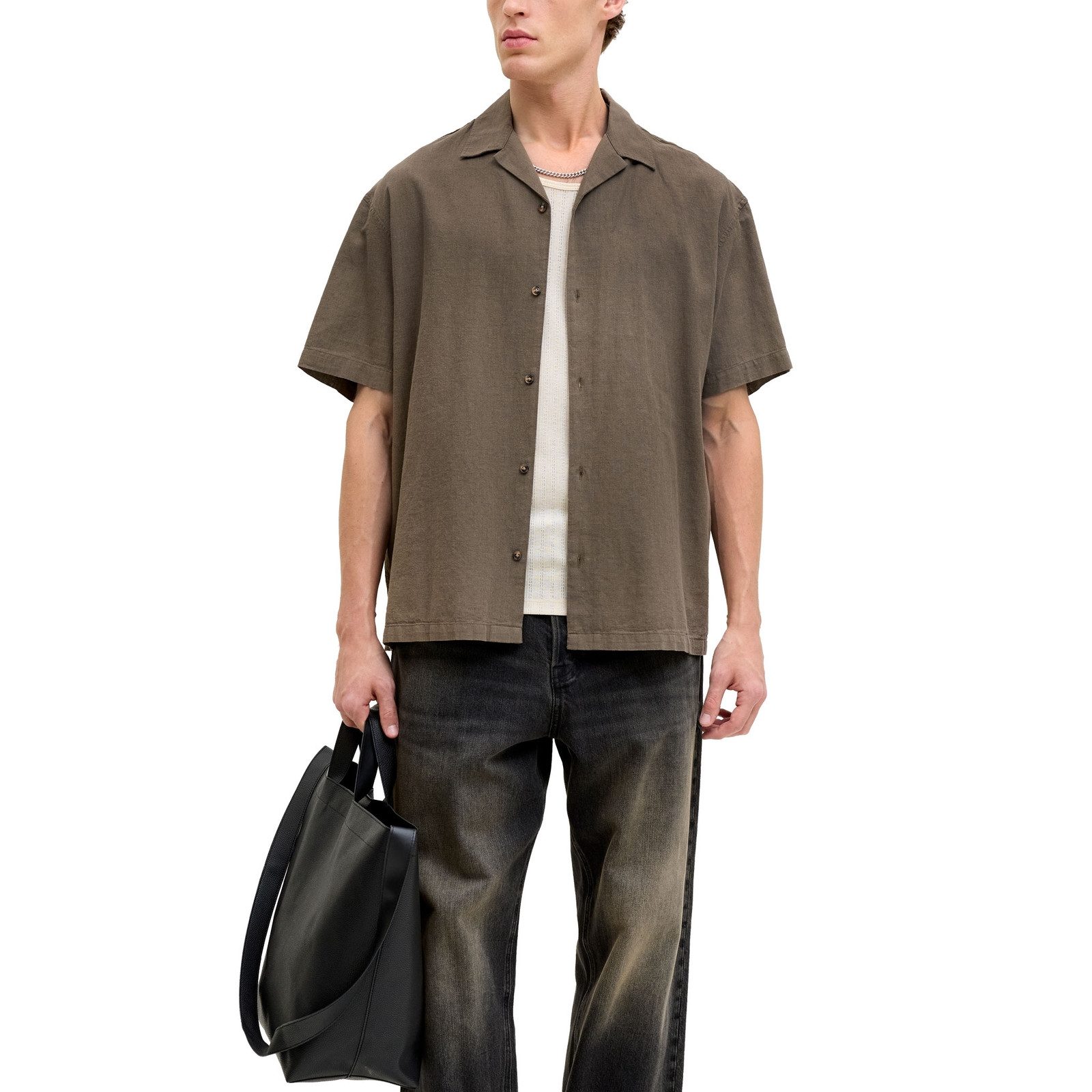 Jack & Jones Kurzarmhemd Summer Linen Blend Resort Shirt mit dezentem Strukturmuster – Bild 2 von 5