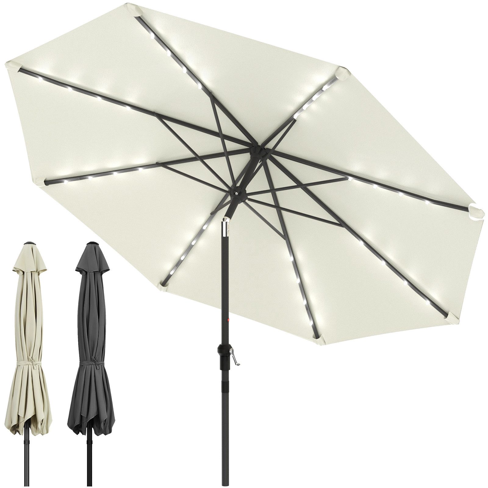 Huracan Sonnenschirm Strandschirm Neigbar, Sonnenschirme,Balkonschirm,Gartenschirm, Strandschirm mit/ohne LED, 300/350cm Durchmesser, neigbar/knickbar