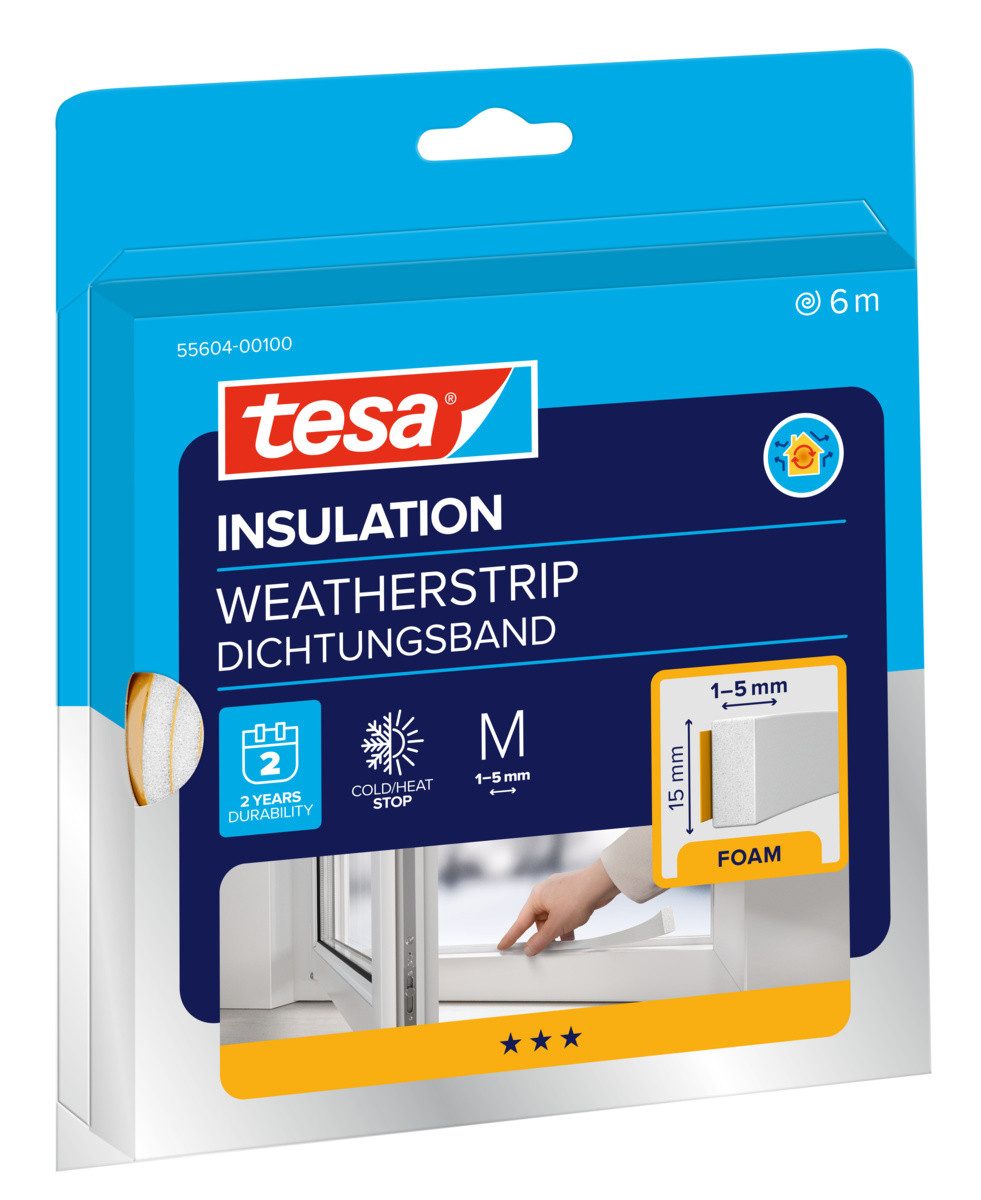 tesa Dichtungsband INSULATION Dichtungsband M - Schaumstoffdichtung, (1-St), zum Isolieren von Spalten im Haushalt, selbstklebend, 6m