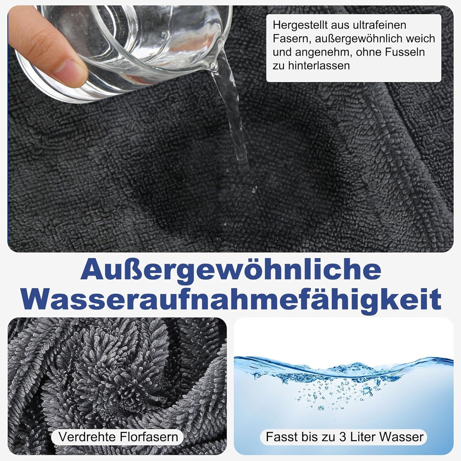 Forrlite Auto Trockentuch XXL 90x60 cm Mikrofasertuch fusselfrei Mikrofasertuch (Auto Trockentuch XXL 90 x 60 cm – saugstarkes Mikrofasertuch für Autopflege, Mo – Bild 4 von 5