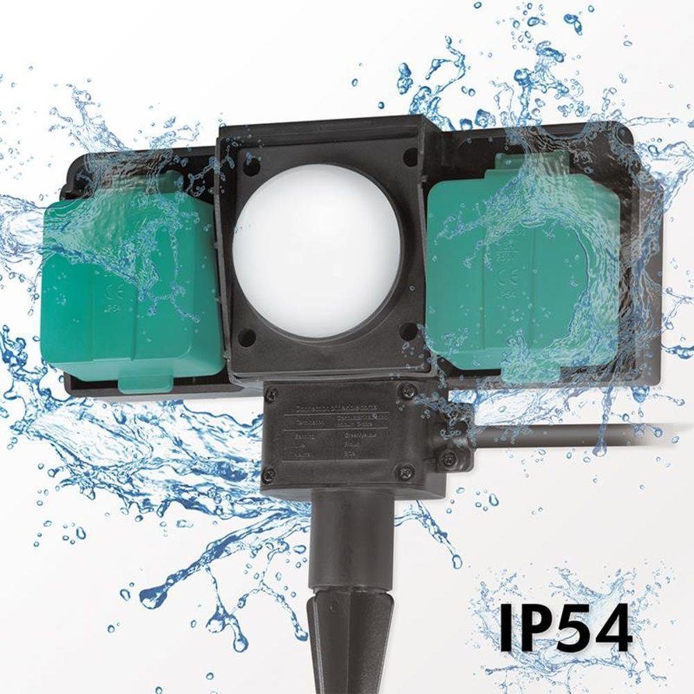 IP54, Sensor, Gartensteckdose An/Aus, 2 LogiLink LPS226, m, 2-fach, Erdspieß Zuleitung Tag/Nacht