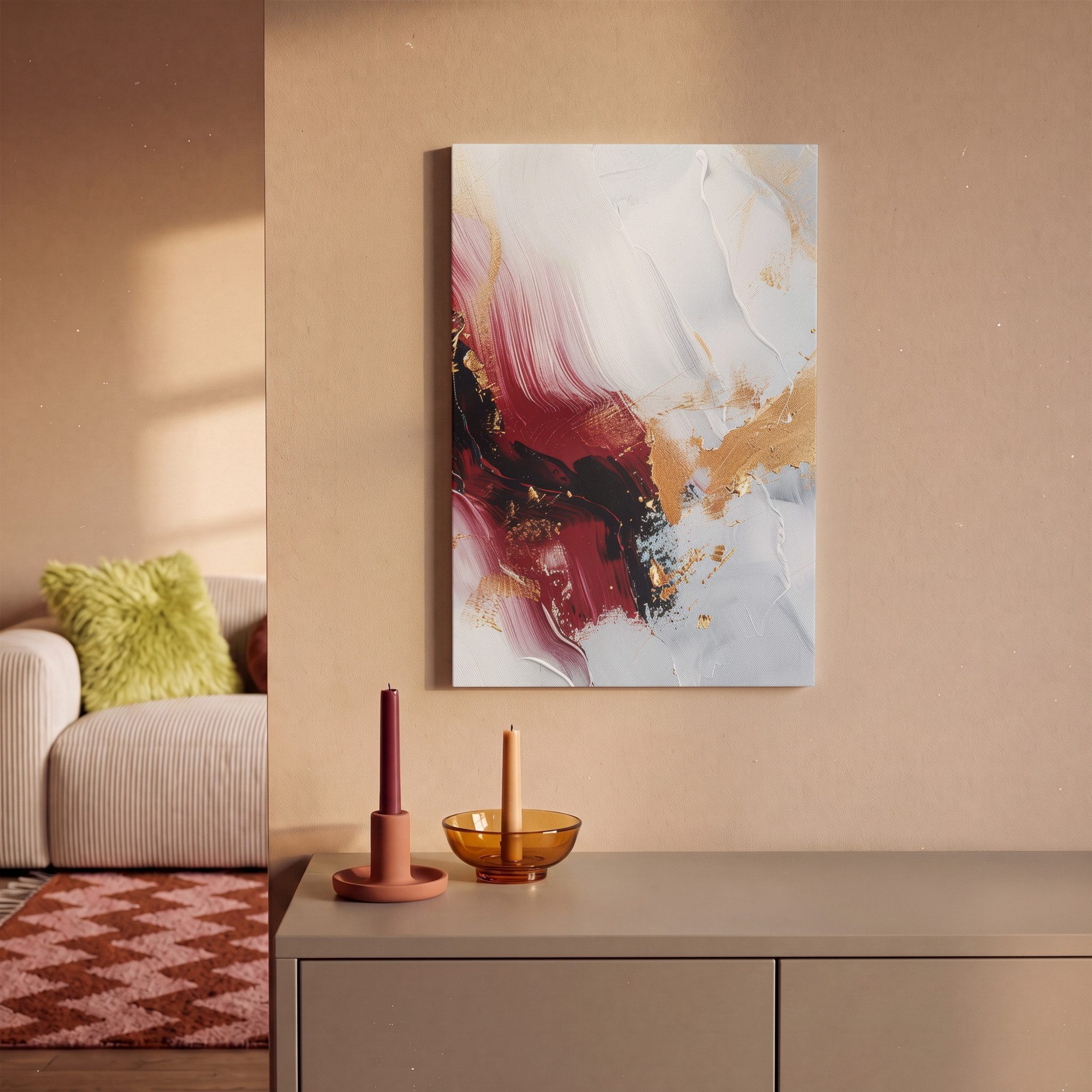 OneMillionCanvasses® Leinwandbild Rot - Abstrakt - Gold - Modern, Fotodruck (1 St), Leinwand Bilder Klein, Wand Dekoration Aesthetic 30x20 cm – Bild 2 von 5