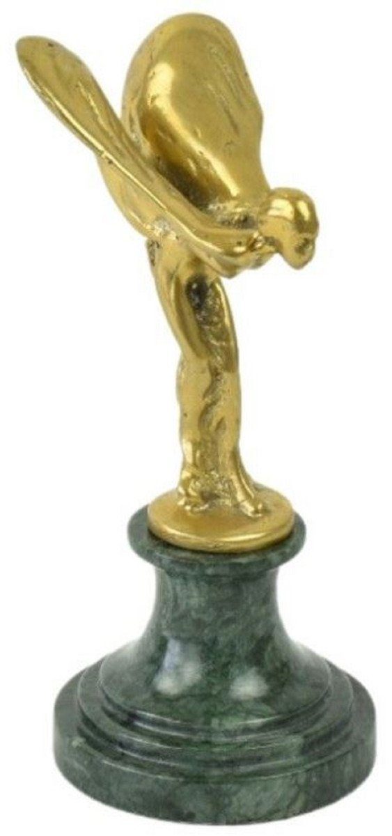 Casa Padrino Dekofigur Luxus Briefbeschwerer Skulptur Frau mit Flügeln Gold / Grün 7 x 8 x H. 16 cm - Elegante Bronze Figur mit Marmorsockel - Luxus Schreibtisch Deko Accessoires