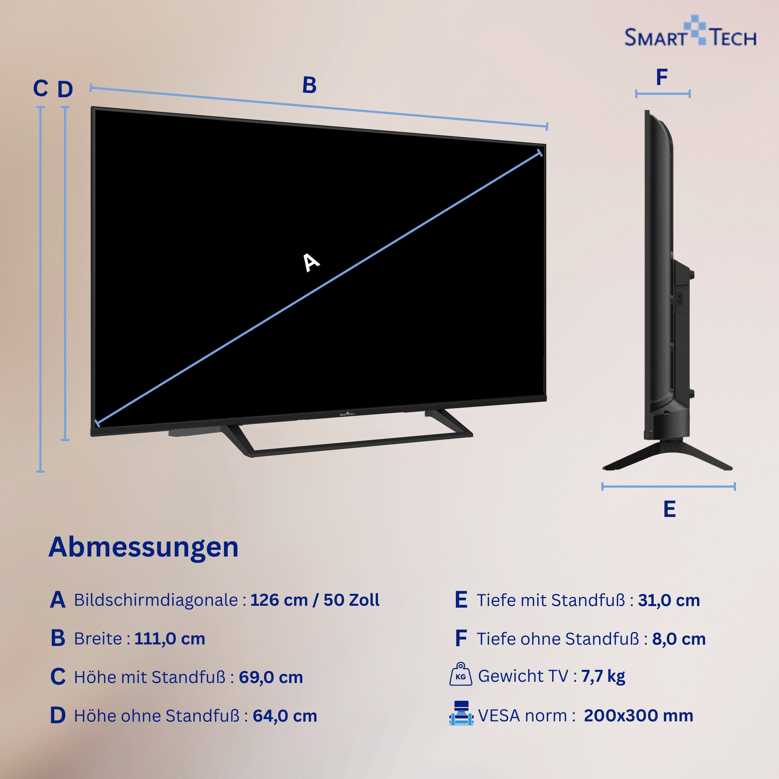 Smart Tech 50QG06K QLED-Fernseher (126 cm/50 Zoll, 4K Ultra HD, Google TV, Google Smart TV, HDR, Bluetooth, Triple-Tuner)