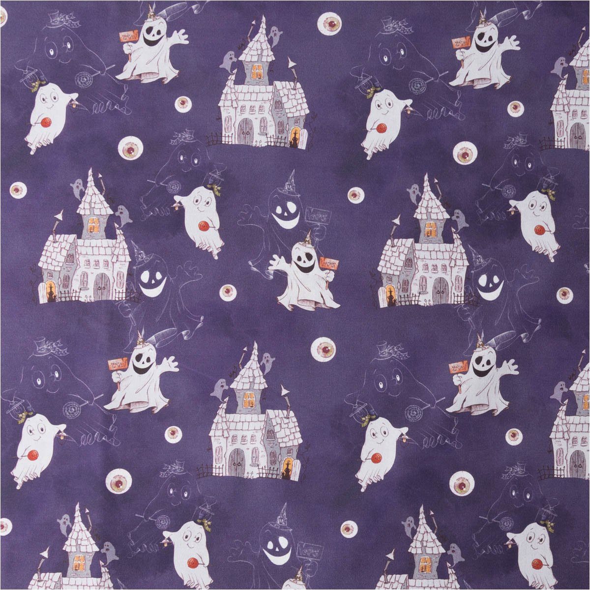 Swafing Stoff Baumwollstoff Meterware Webware Halloween Gespenster violett weiß 1,5m, allergikergeeignet