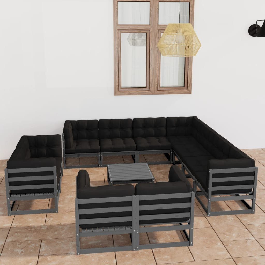 Kissen Gartenlounge-Set Kiefer, Garten-Lounge-Set 12-tlg. Massivholz Grau (1-tlg) mit vidaXL