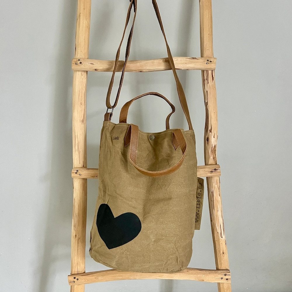LK Trend & Style Shopper Vintage BucketBag Herz schwarz dunkles Canvas (Weekender), Wiederverwendung von Canvas
