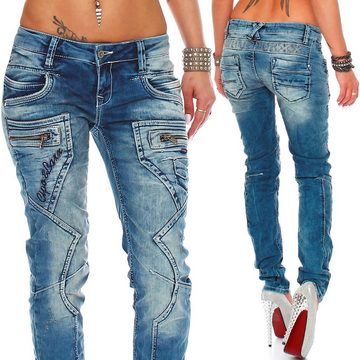 Cipo & Baxx Slim-fit-Jeans Low Waist Hose BA-WD322 im Biker Style mit Zippern und Ziernähten