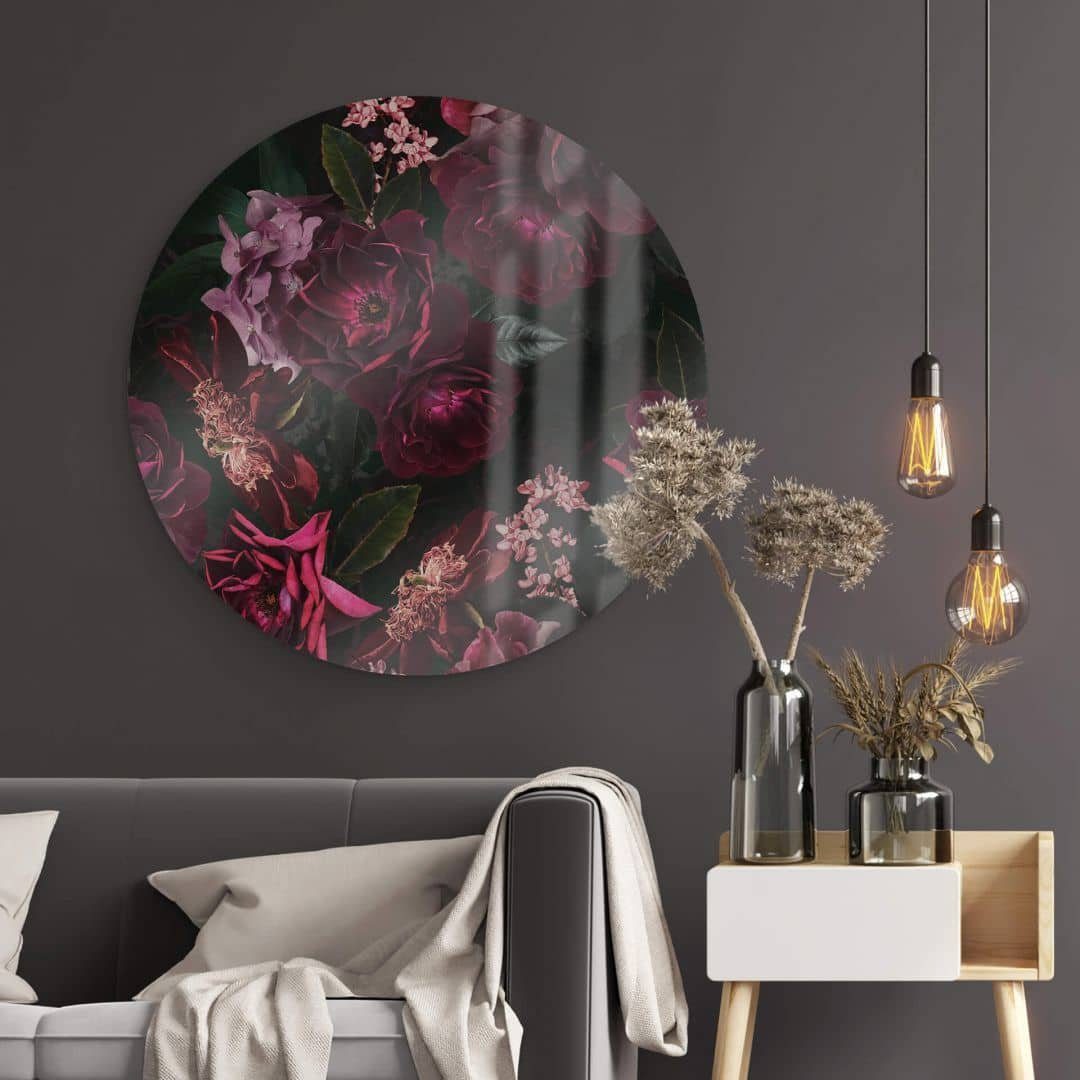 K&L Wall Art Glasbild Glas Wandbild Rund Glasbild UN Designs Blumen Fleur de Paris, Wandschutz Deko Bilder