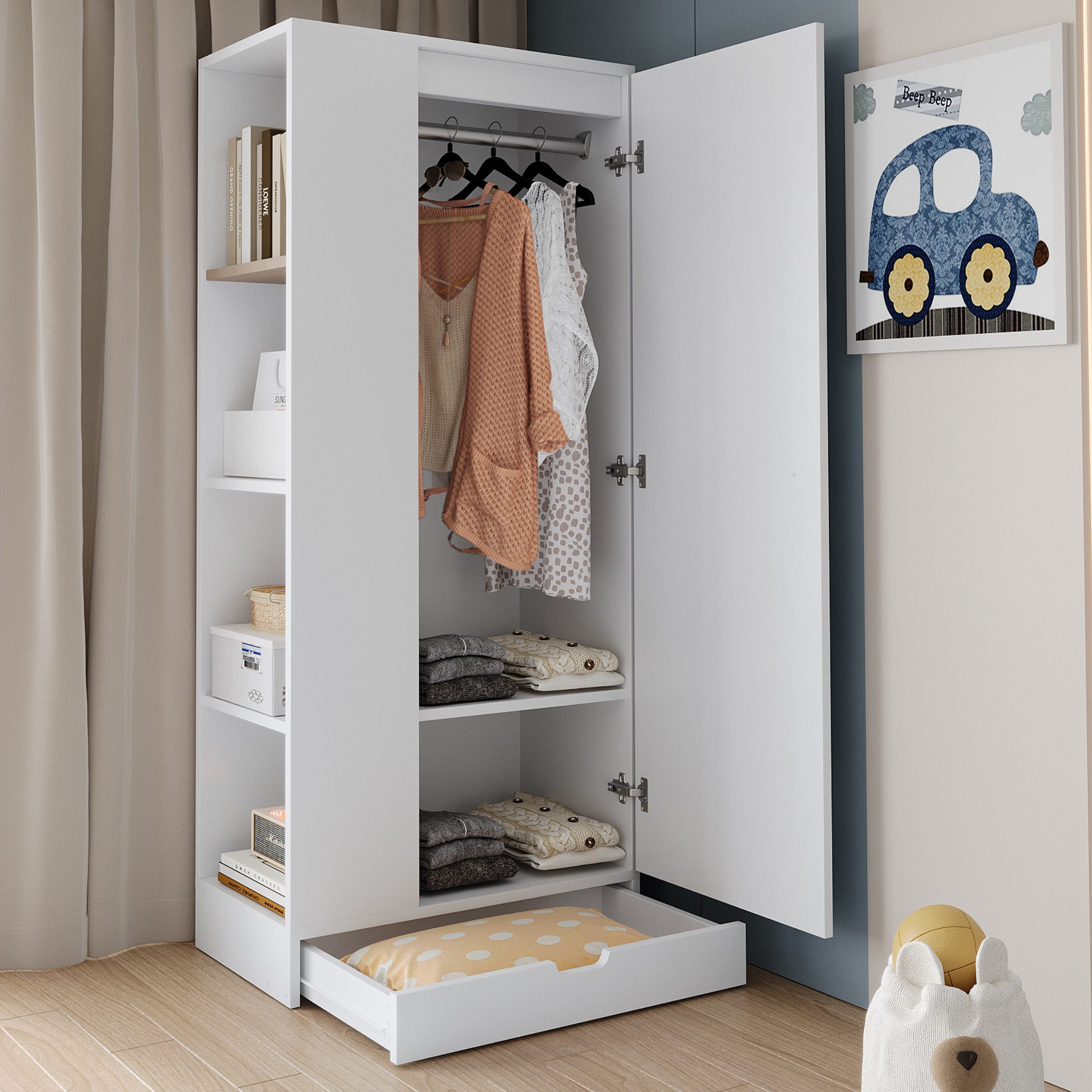 REDOM Kleiderschrank Schrank,eintürige Ausführung,mit Einlegeböden (Kleiderschrank 70x40x170 cm - Eintürig mit Schubladen & Einlegeböden – Platzsparend., 70x40x170 cm)