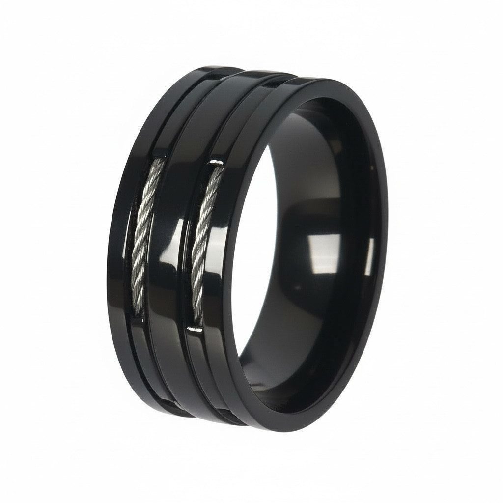 Karisma Schmuck Fingerring Männer Edelstahl 316L Black PVD Herrenring Draht Glänzend RSS510