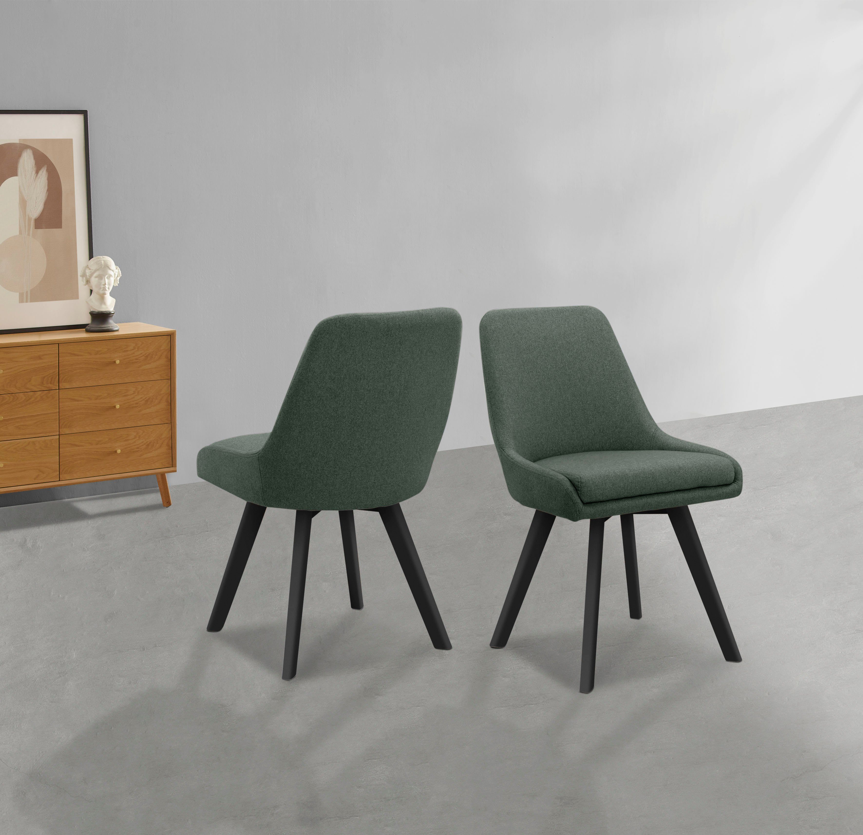 Leonique Esszimmerstuhl Dilla (Set, 2er aus 2 Bezug, 48 cm Set, St), Beingestell Webstoff dunkelgrün Metall, Sitzhöhe