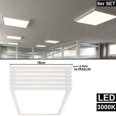 etc-shop LED Deckenleuchte, LED-Leuchtmittel fest verbaut, Warmweiß, 6x LED Decken Panel Aufbau Lampe Arbeits Zimmer Beleuchtung ALU