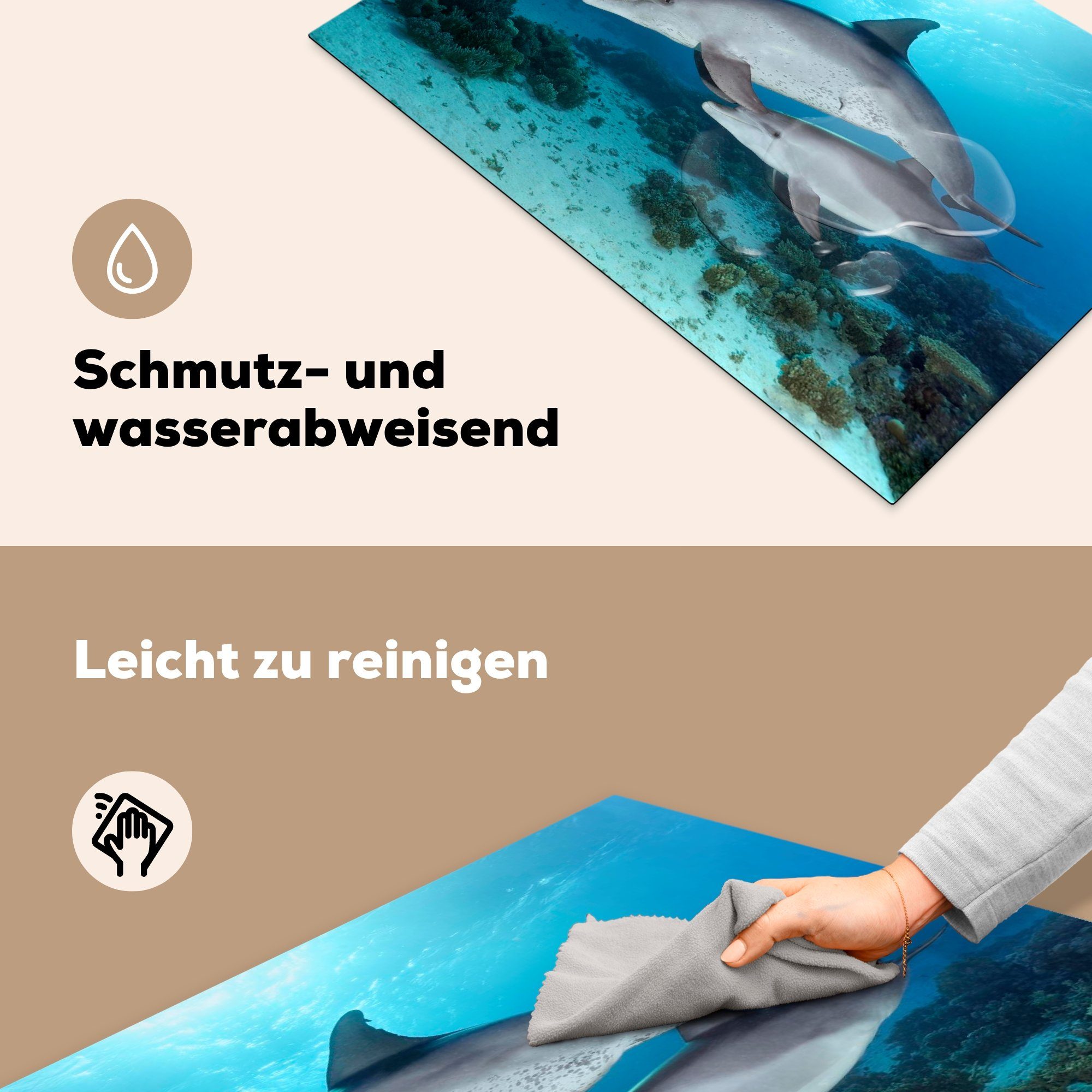 MuchoWow Herdblende-/Abdeckplatte tlg), (1 Schutz Vinyl, - Ceranfeldabdeckung für cm, Delfin die Kalb Induktionskochfeld - Meer, 81x52 küche