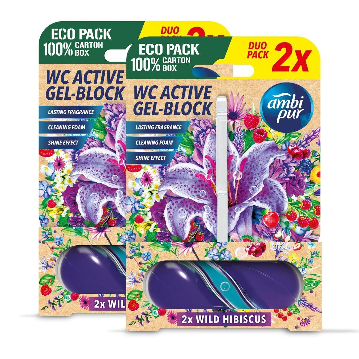 WC-Duftspüler Ambi Pur WC Active Gel-Block 2x45g Wild Hibiskus - WC Duft (2er Pack)