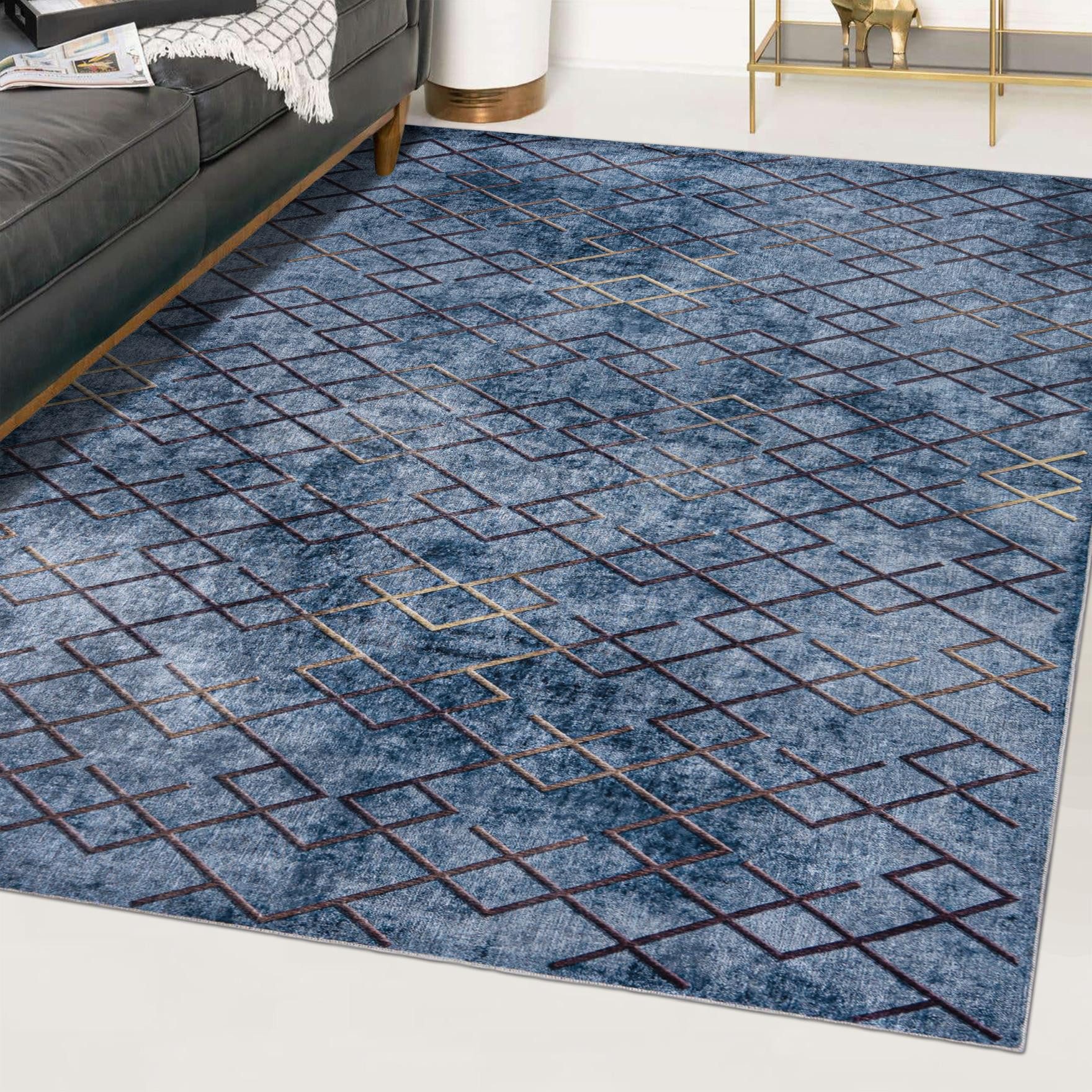 Mazovia Designteppich Modern Geometrisch Blau Wohnzimmer, Schlafzimmer, Esszimmer, Büro, Fußbodenheizung – Bild 3 von 5
