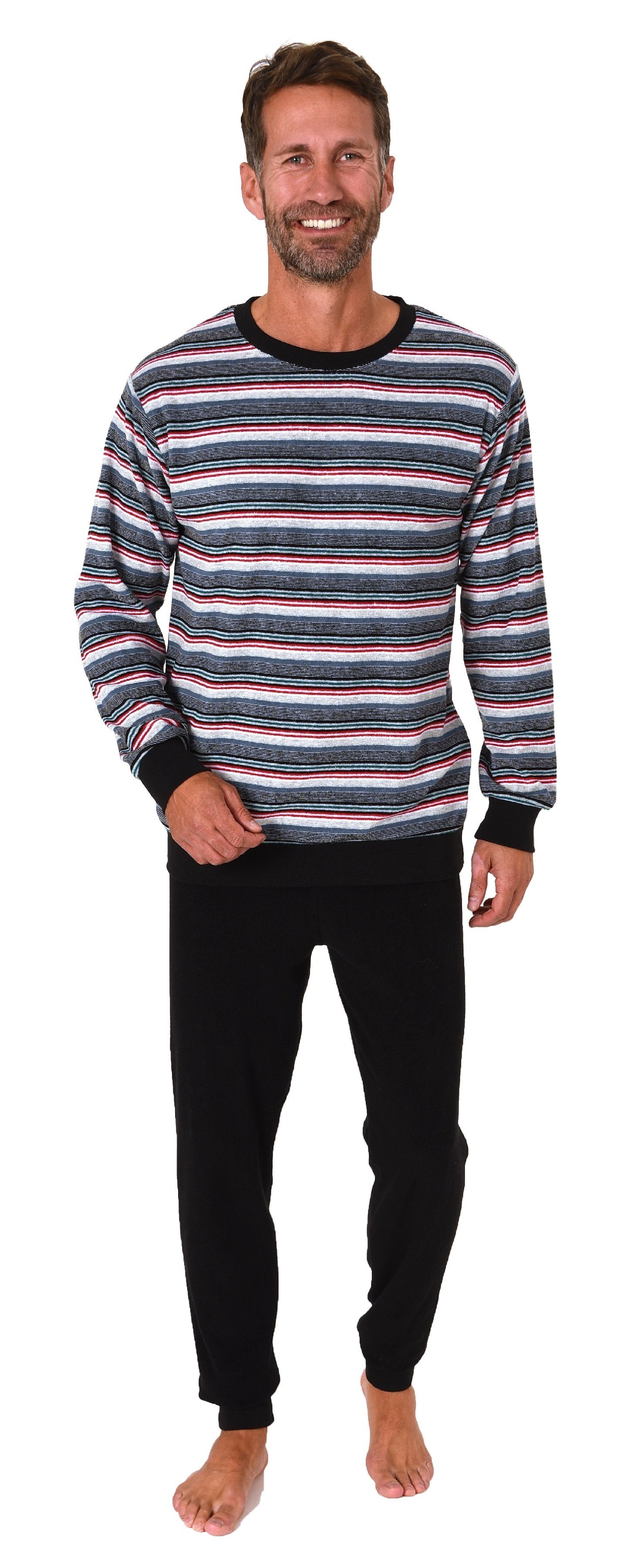 Normann Pyjama Herren Frottee Schlafanzug lang, Pyjama mit feinem Ringel-Mu günstig online kaufen