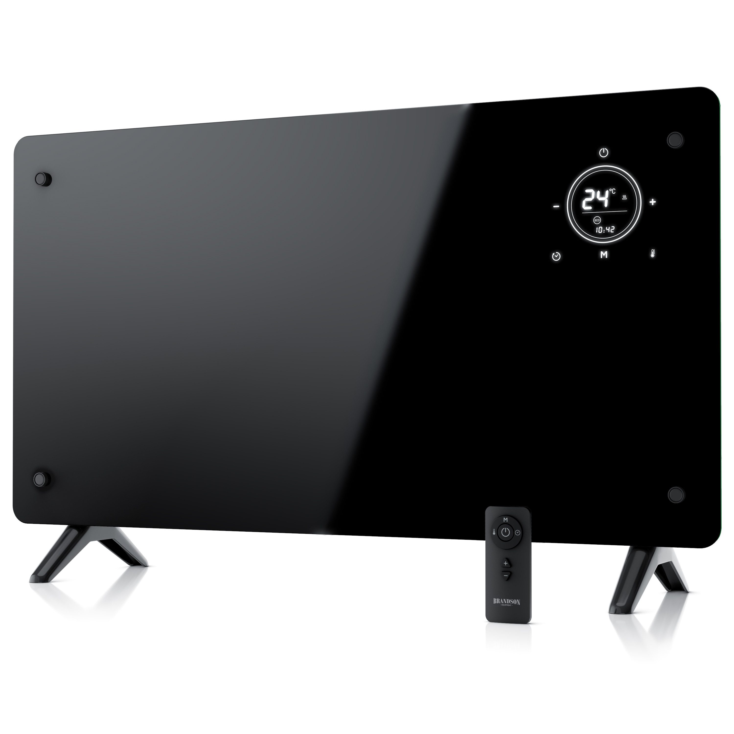 Brandson Konvektor Elektroheizung mit Glasfront schwarz, Wochenprogramm, Fernbedienung, 2000 W, Comfort-, ECO- & Frostschutz-Modus, 15-50 °C, 24h-Timer