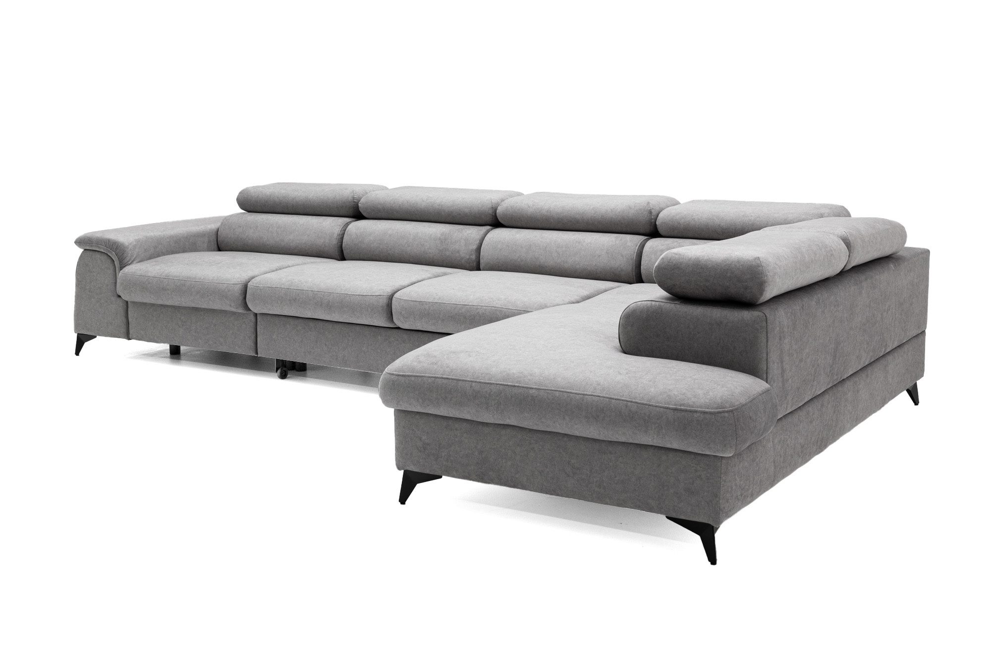 Muffo Ecksofa Plaza Maxi, Modernes Große sofa L-form mit Schlaffunktion und Verstellbare Kopfstützen Metallfüße, elegante einfache Form