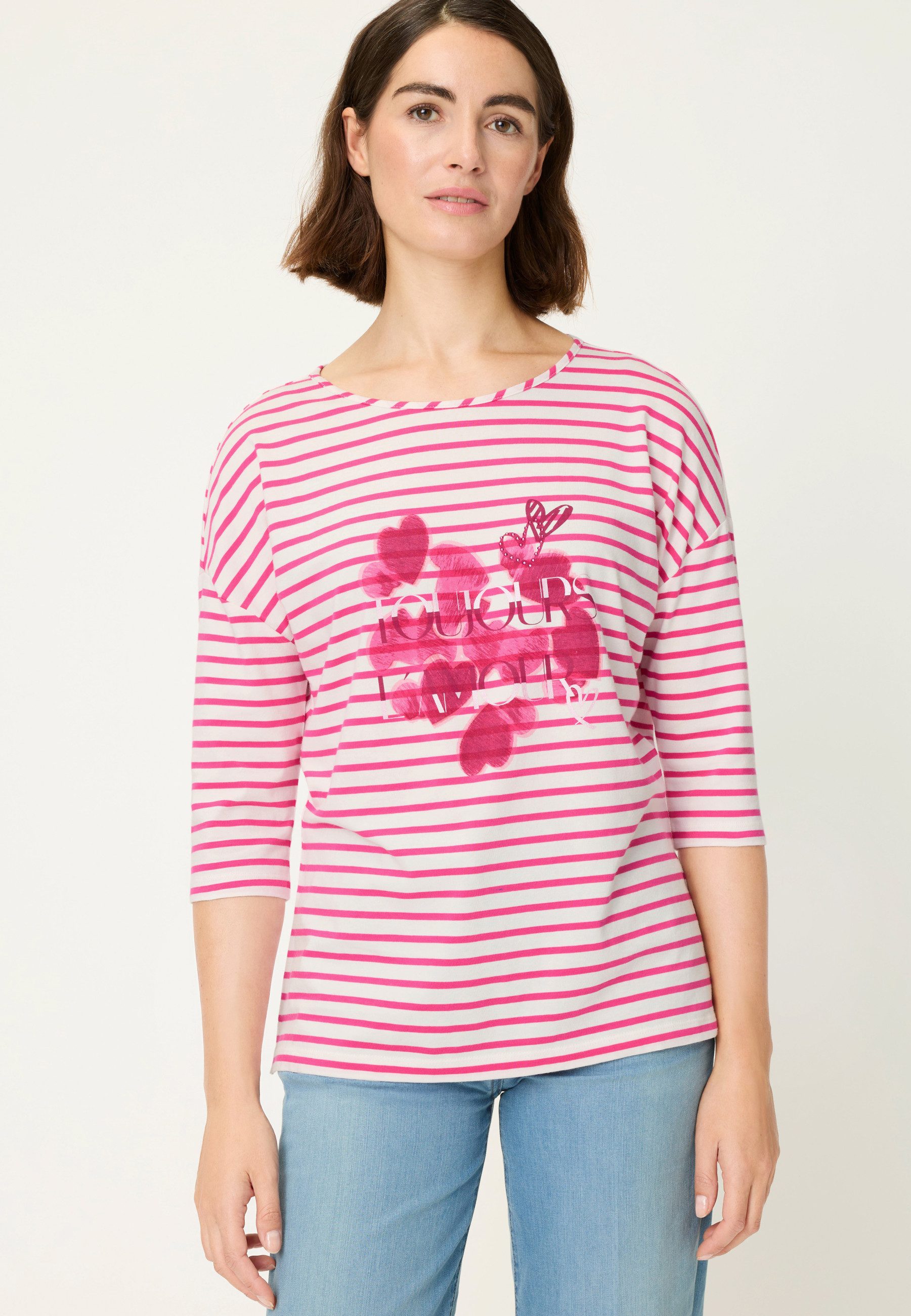 Olsen T-Shirt mit Streifendruck und funkelnden Ziersteinen