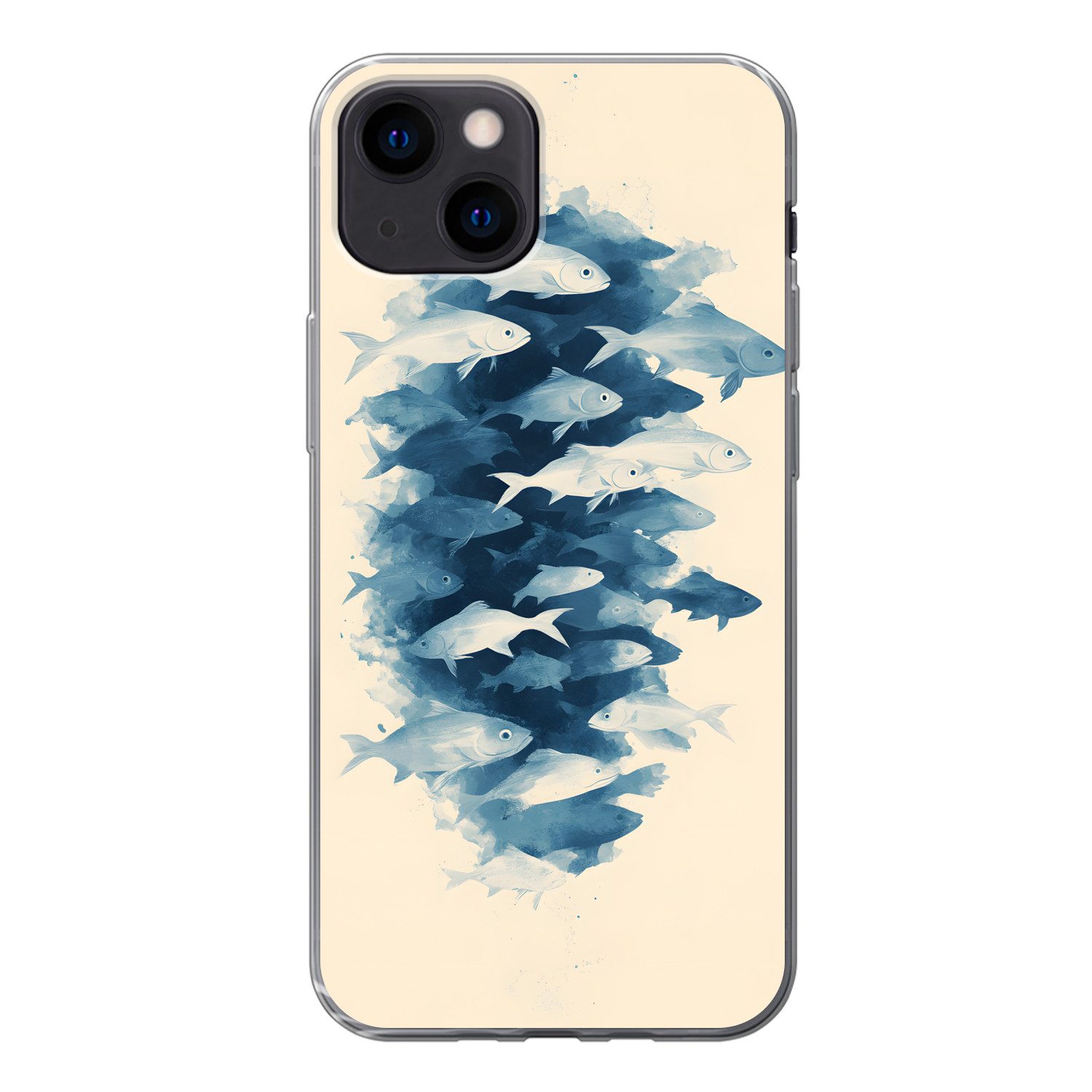 MuchoWow Handyhülle für Apple iPhone 13 mini Fische - Minimalistisch - Blau, Smartphone-Bumper, Print, Handy Schutzhülle Dünn