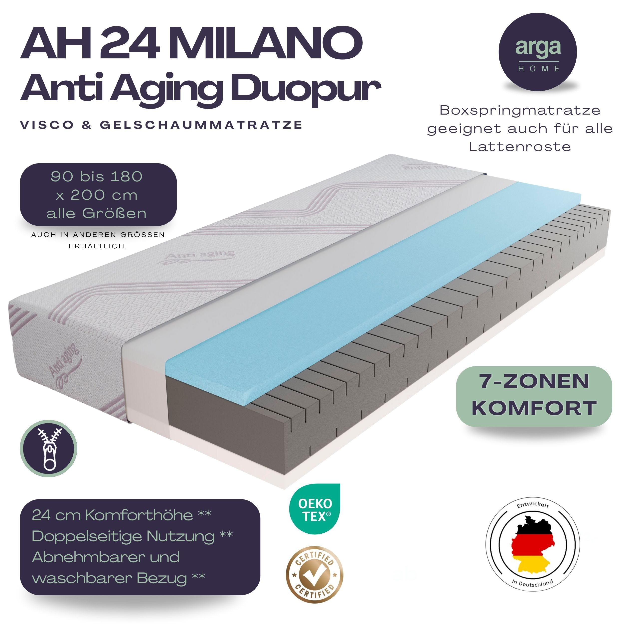 Gelschaummatratze AH24 Anti-Aging Milano Premium Visco Memory Foam & Gelsch günstig online kaufen