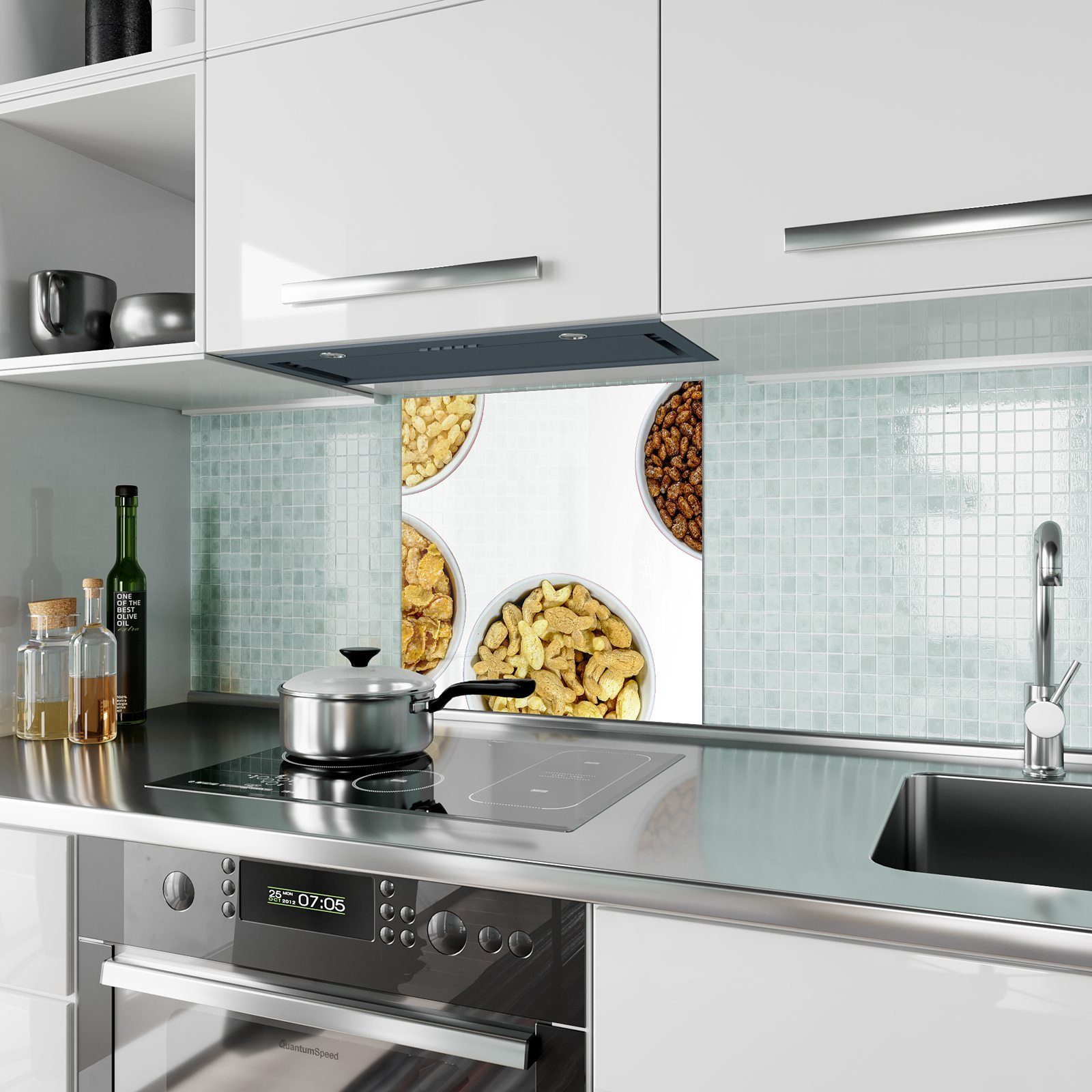 Primedeco Küchenrückwand Cerealien Glas Spritzschutz Motiv Verschiedene mit Küchenrückwand