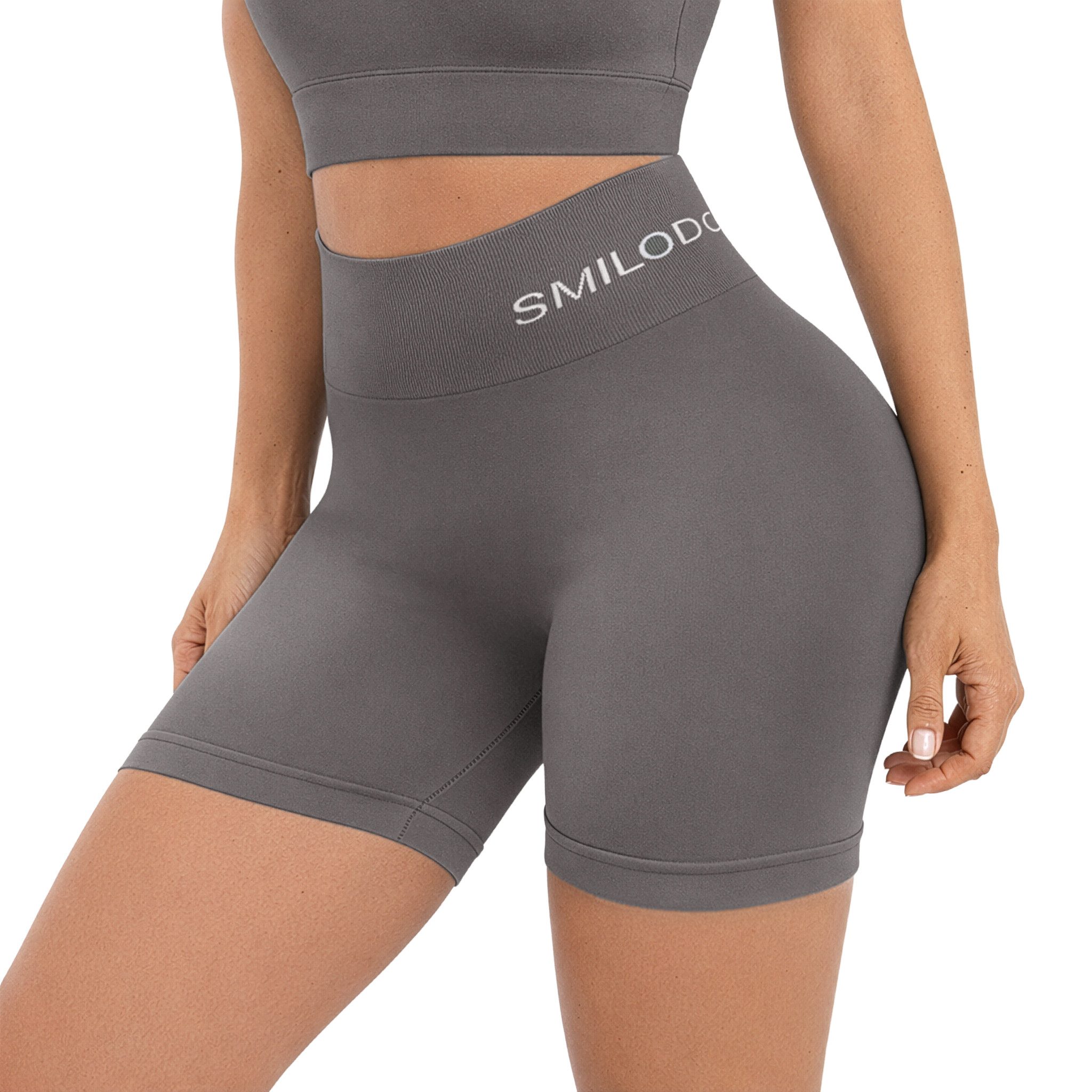 Smilodox Shorts Azura, Seamless Booty Scrunch Radlerhose mit Schriftzug Yoga & Gym Push Up High Waist Hotpants Blickdicht Shaped Fit Fitness Alltag