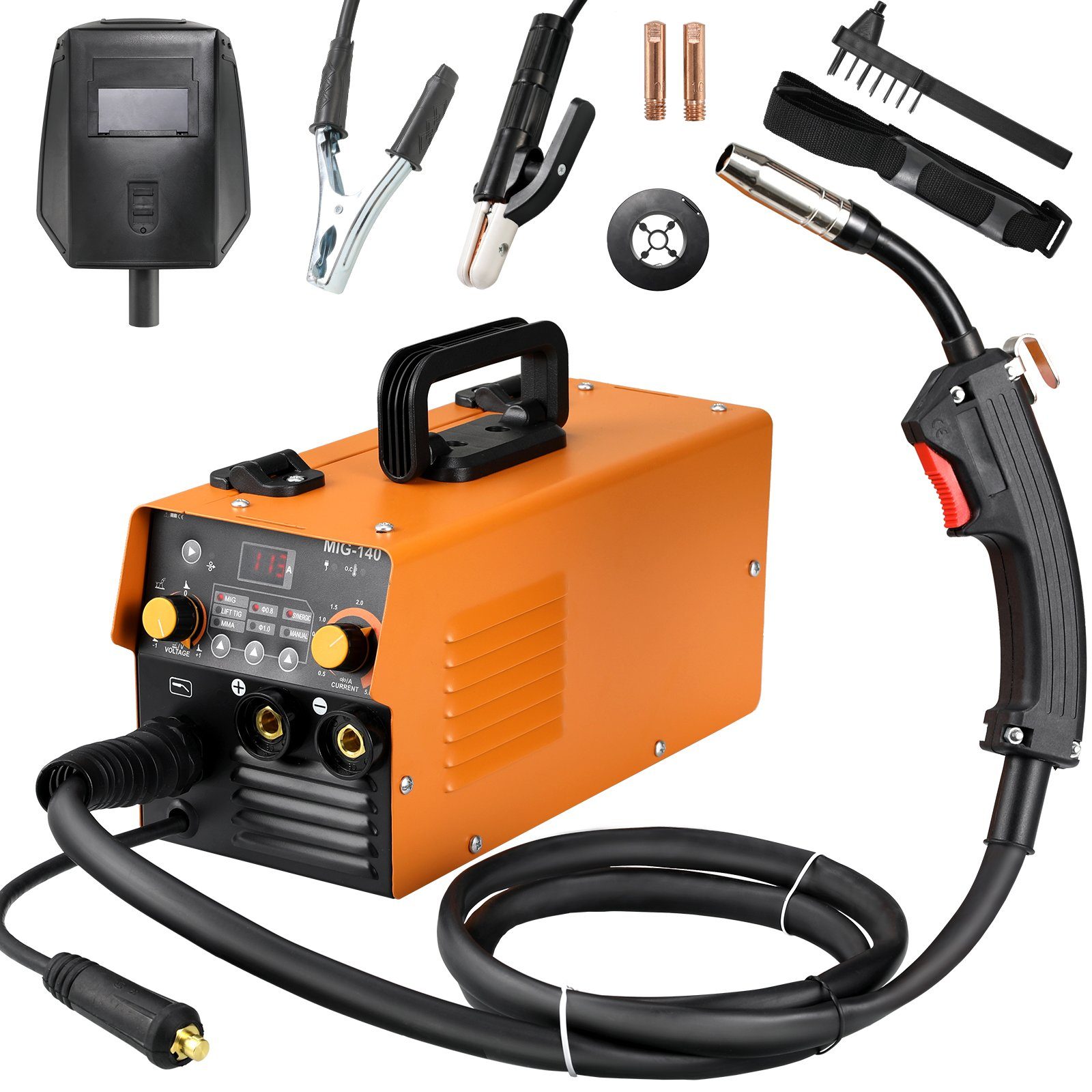 TLGREEN Fülldrahtschweißgerät ohne Gas, 20,00 - 140,00 A, MIG Schweißpistole, Maske & Bürste, synergischem Drahtvorschub, Tragbares MIG Schweißgerät 140 A, 3 IN 1 Schweißgerät MIG/MMA/TIG