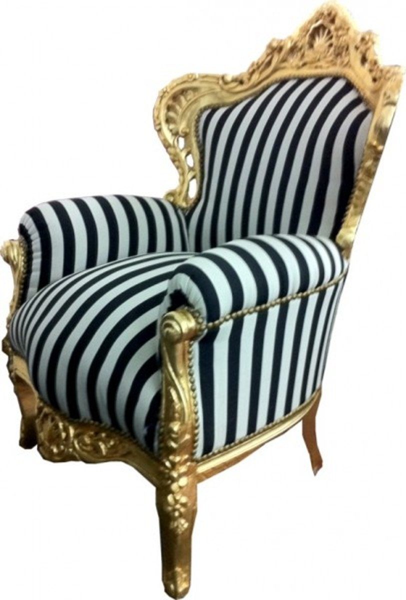 120 Streifen Sessel mit H. Padrino gold schwarz-weißen 85 gestreift Sessel Streifen King x Barock Casa 85 x