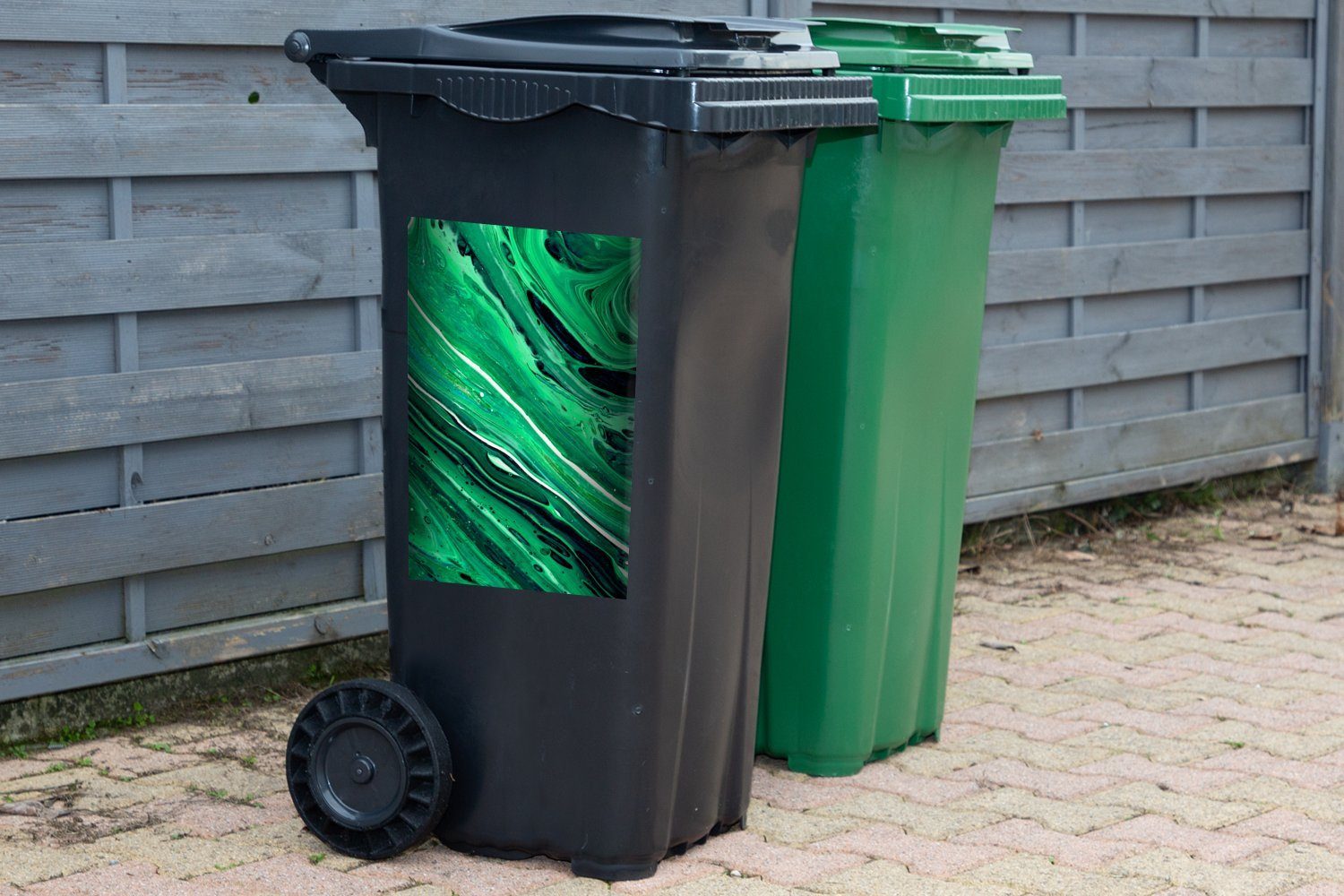- Ölfarbe Abfalbehälter MuchoWow Mülleimer-aufkleber, (1 Grün Sticker, St), - Mülltonne, Wandsticker Container, Marmor