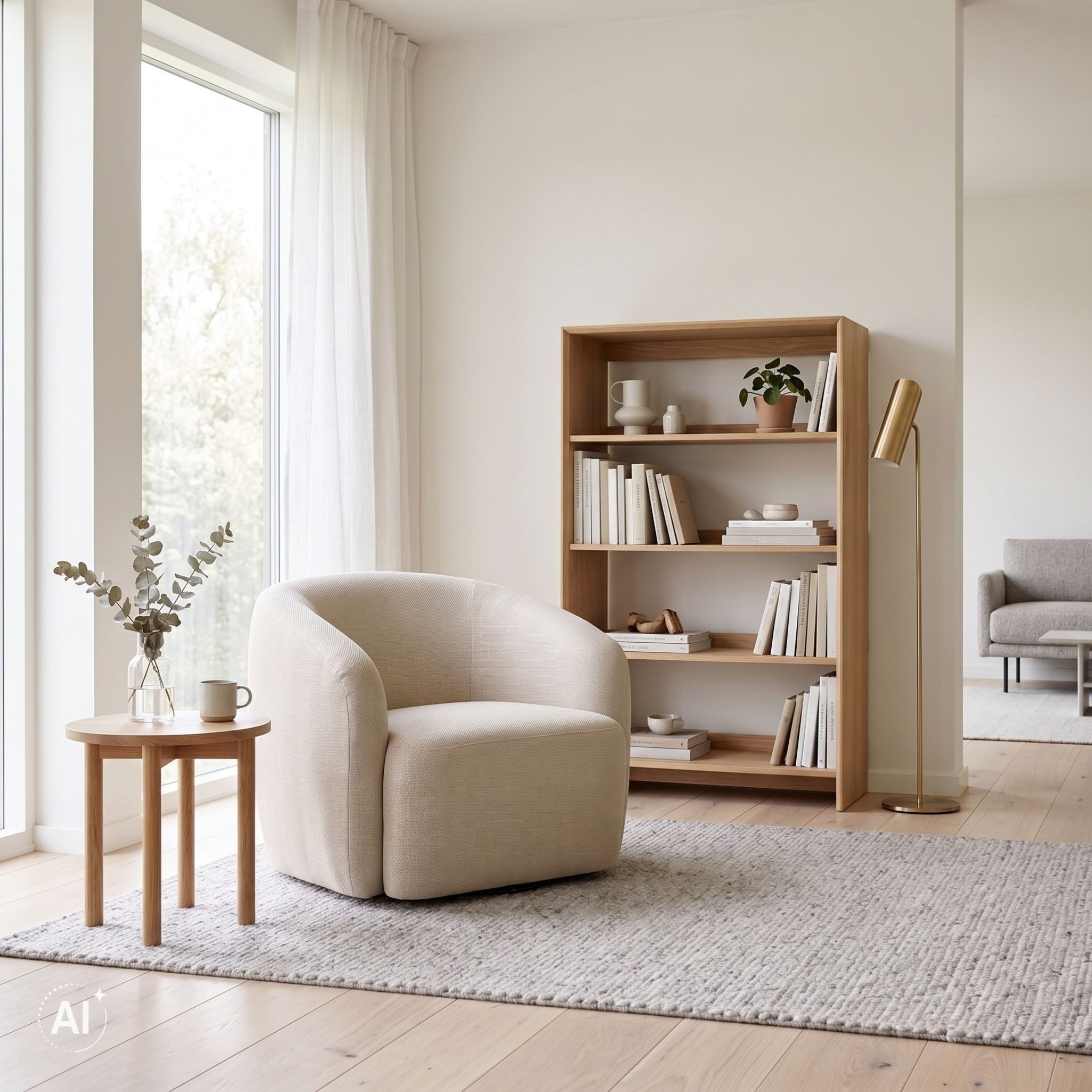 MR.DEKO Loungesessel Loconia – Drehsessel, 76x89x87 cm, beige, modern (Einzelsessel, montiert geliefert, kombinierbar mit Sofa Loconia, 1-St), Sessel mit Drehfunktion, Komfortpolsterung & Strukturstoff