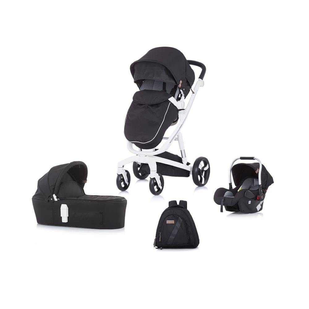 Chipolino Kombi-Kinderwagen Kombikinderwagen Electra 3 in 1, Babyschale, Scheinwerfer einstellbar schwarz weiß