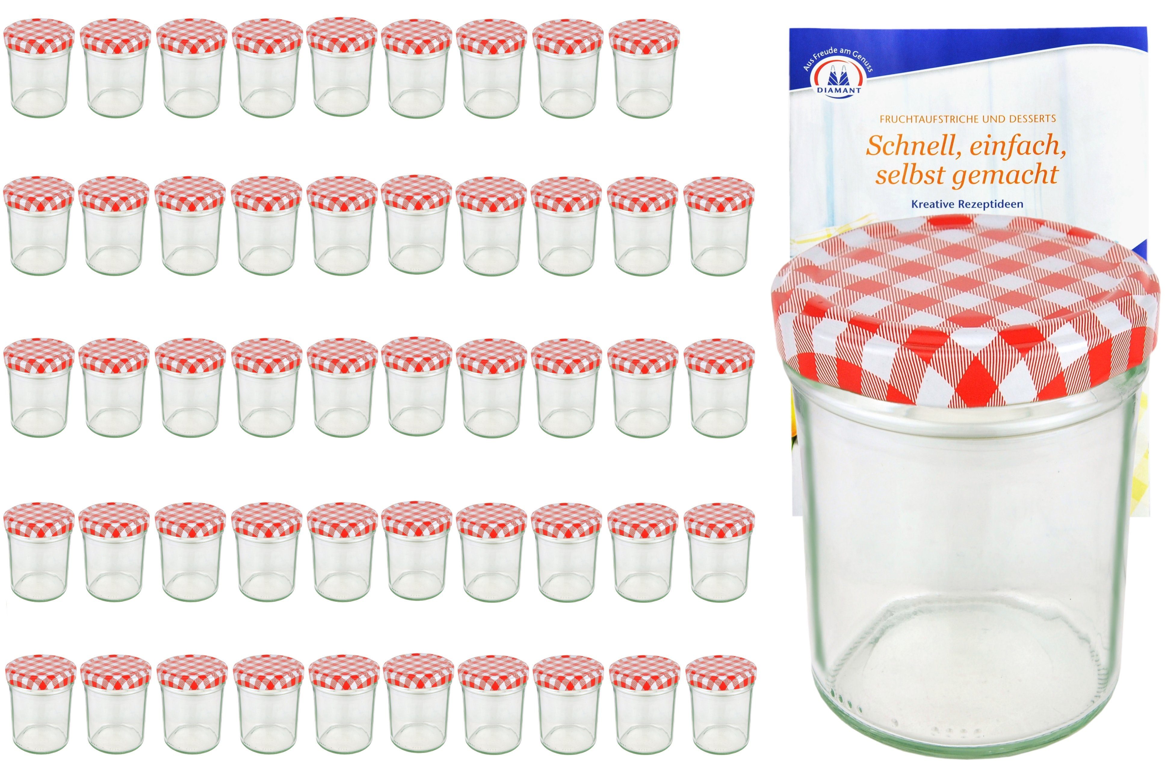 Einmachglas 50er Set Sturzglas 230 ml HOCH To 66 rot karierter Deckel Rezeptheft