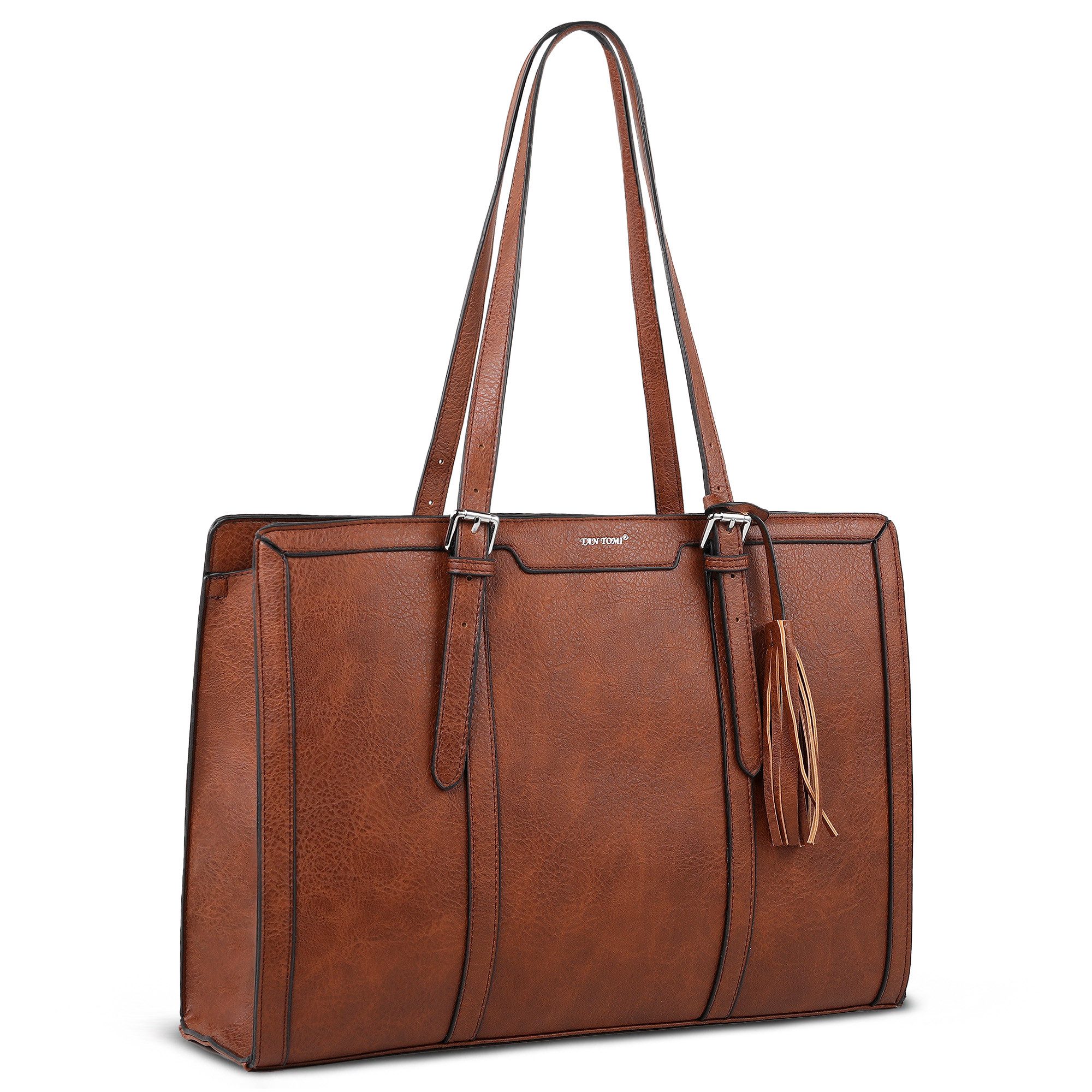 TAN.TOMI Handtasche Große Business Handtasche Damen Leder Schultertasche Arbeit Schule, Bürotasche Damen 15.6 Zoll Notebookt mit 3 Fächern für Büro Schule