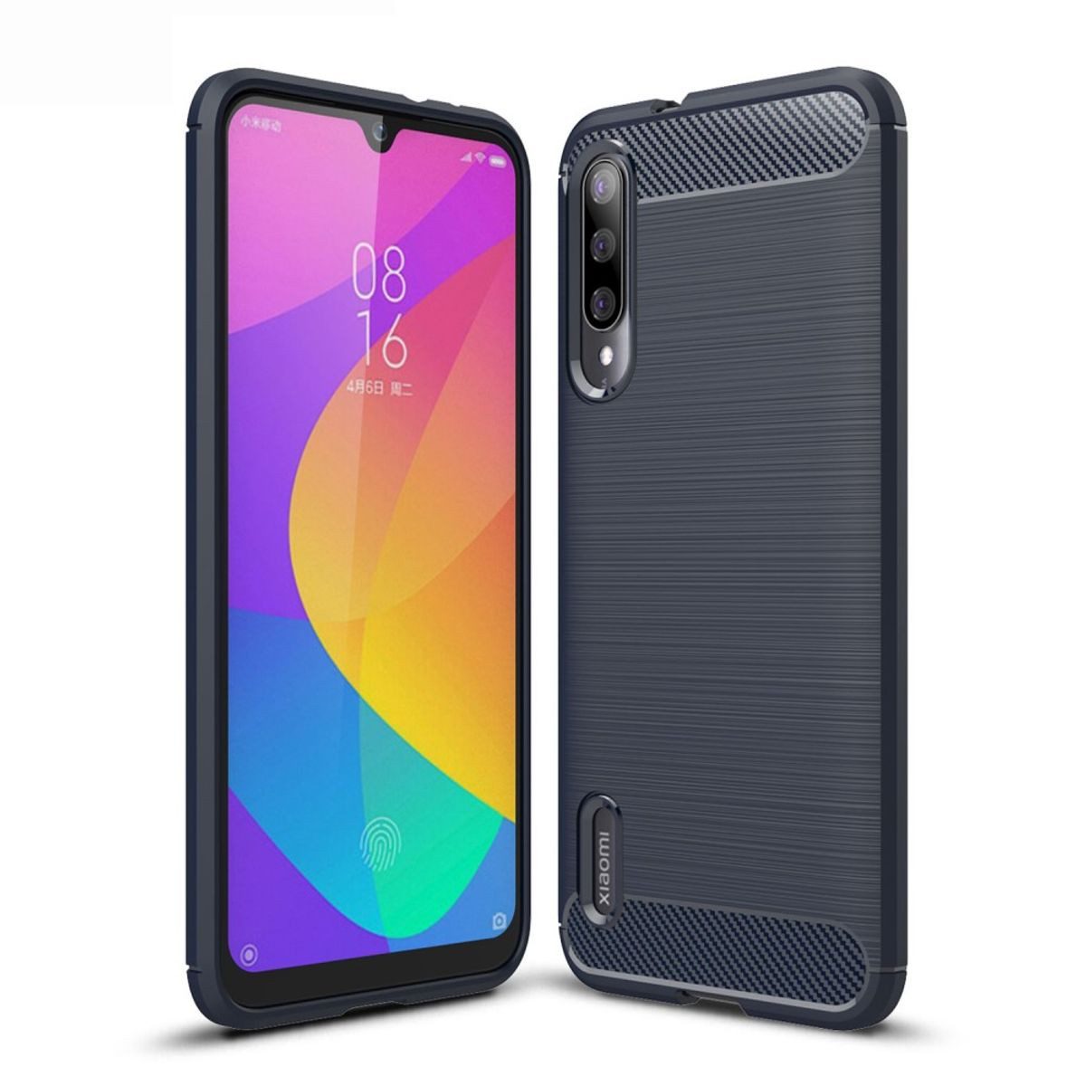 König Design Handyhülle Xiaomi Mi A3, Xiaomi Mi A3 Handyhülle Carbon Optik Backcover Blau