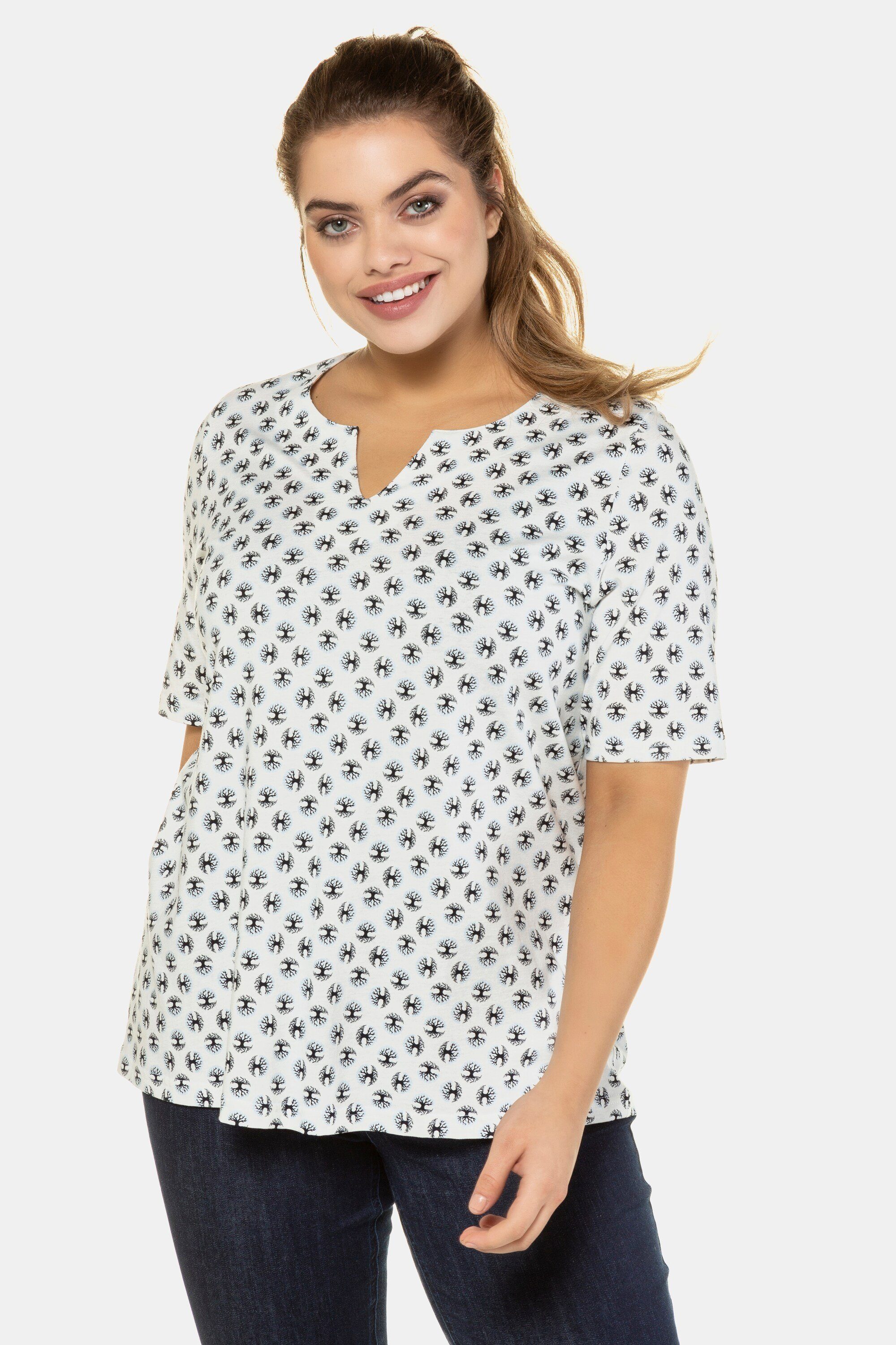Ulla Popken Oversize-Shirt T-Shirt gemustert A-Linie Biobaumwolle