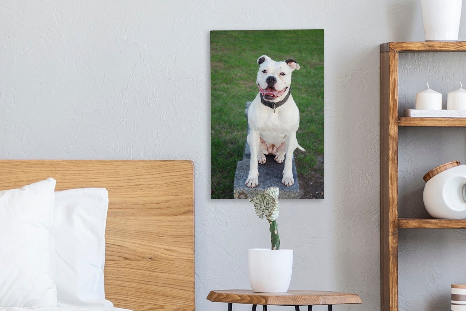 St), cm inkl. OneMillionCanvasses® 20x30 Bulldogge Leinwandbild Gemälde, Hund, Leinwandbild Zackenaufhänger, (1 bespannt - Gras fertig -