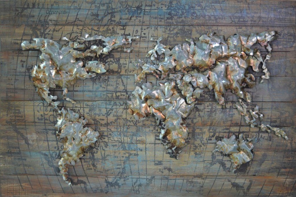 IDYL Metallbild mit 3D-Effekt "Weltkarte" Maße: 120 x 3 x 80 cm