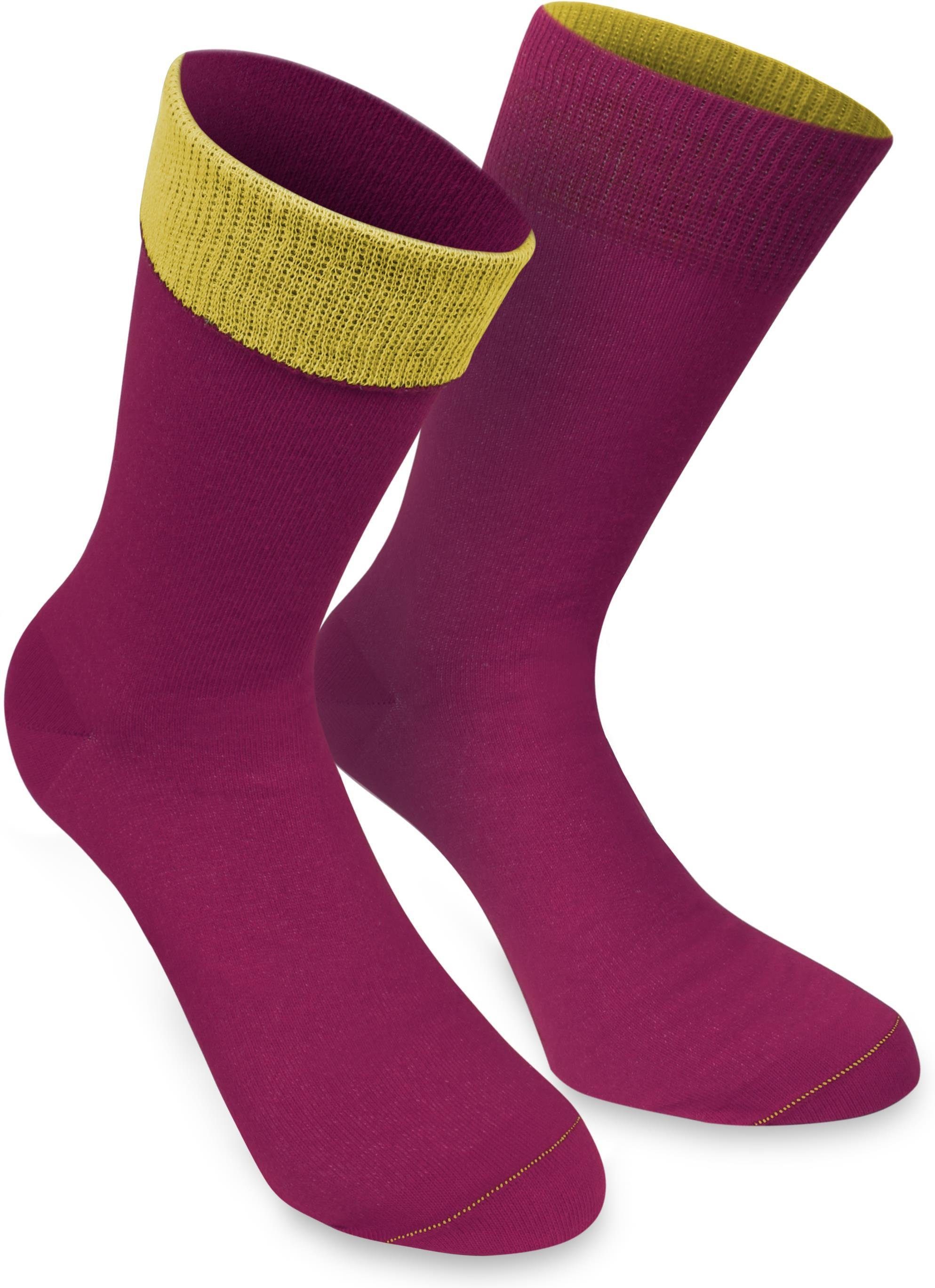 Paar abgesetzter Basicsocken farbig Bi-Color 1 Bund Paar) Magenta/Gelb normani Socken (1
