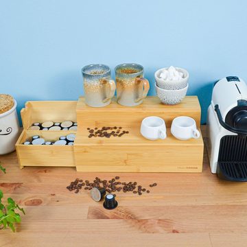 DuneDesign Organizer Kaffee und Tee Bambus Box 36x17x16 Kaffeekapsel, Organizer Holz Teebox + Schublade