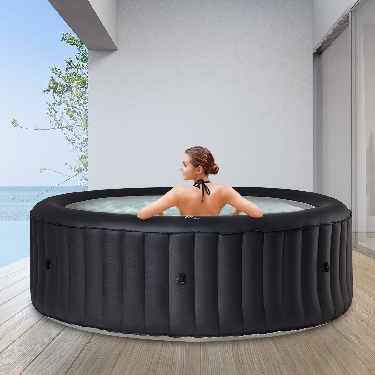 mSpa Whirlpool Outdoor Whirlpool aufblasbar Urban Rimba U-RB061 für 6 Personen, (Luxus Garten Pool - inkl. 2x Filterkartusche - Isolierabdeckung - Schnellheizsystem - Winterfest - 138 Luftdüsen, 4-tlg., Abdeckung mit Schloss - Indoor - LED Fernbedienung - Selbstaufblasbar), Pool Rund - Jacuzzi Bubble Spa - Ozon-UV-C-Desinfektion