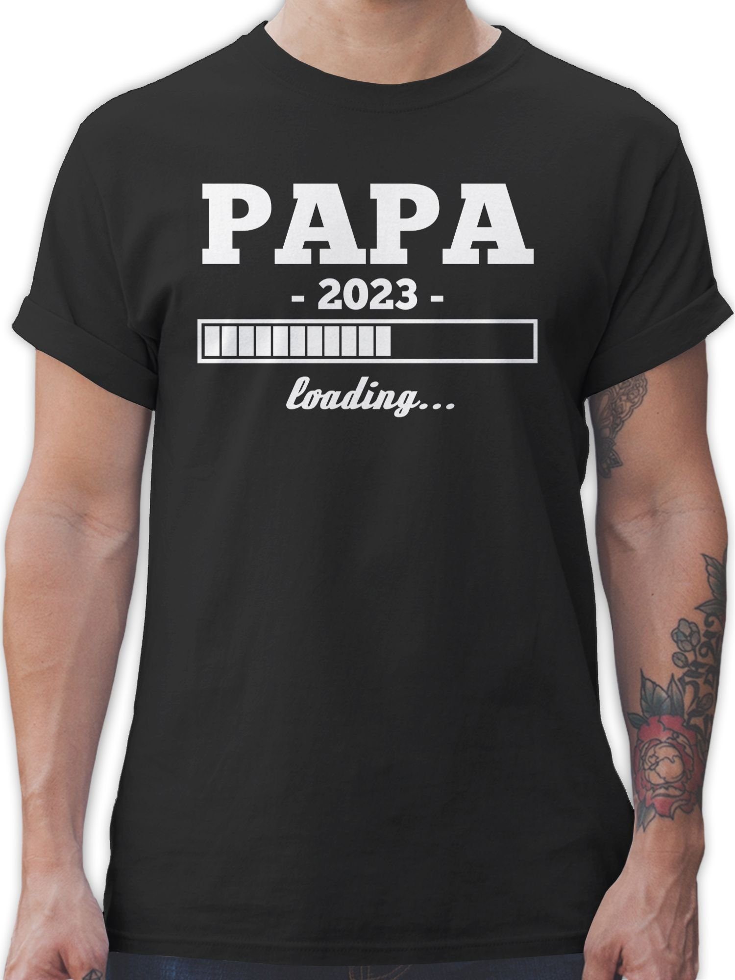 Shirtracer T-Shirt Papa loading 2023 weiß Vatertag Geschenk für Papa 1 Schwarz