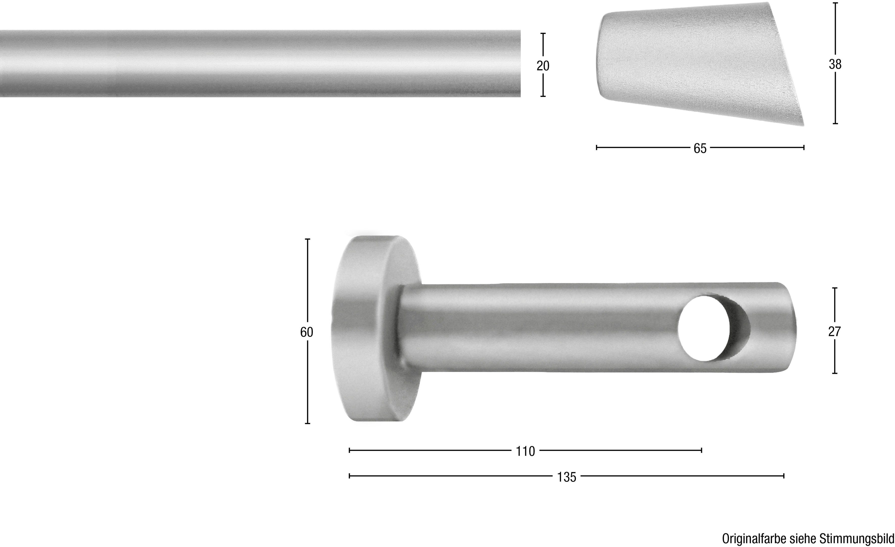 GARESA Gardinenstange MOLIS, Ø 20 mm, 1-läufig, Wunschmaßlänge, mit Bohren, verschraubt, Holzwerkstoff, Metall, Vorhanggarnitur, verlängerbar, Wandmontage, Keil, ohne Ringe